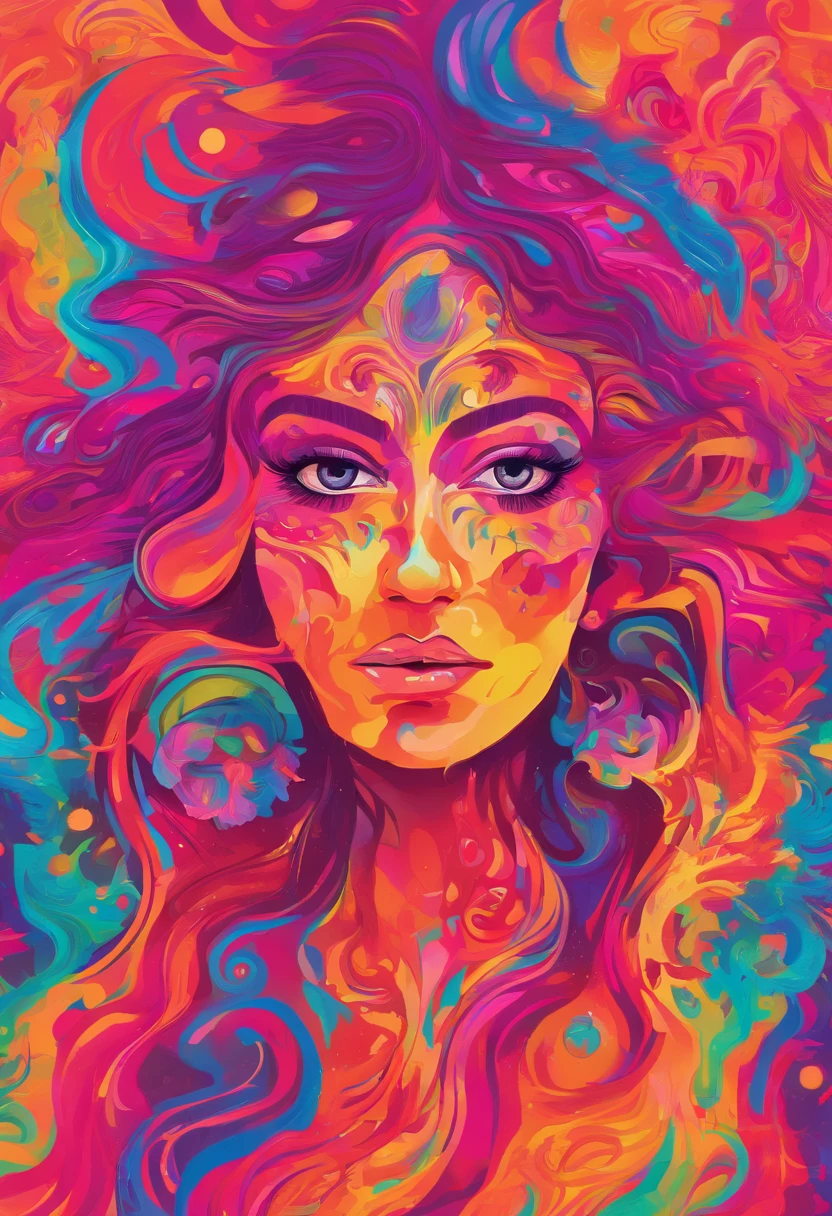 uma mulher com uma maquiagem neon e cocar , arte transgressora, foco nítido, 8 mil, octan render , cores saturadas, pastels colors