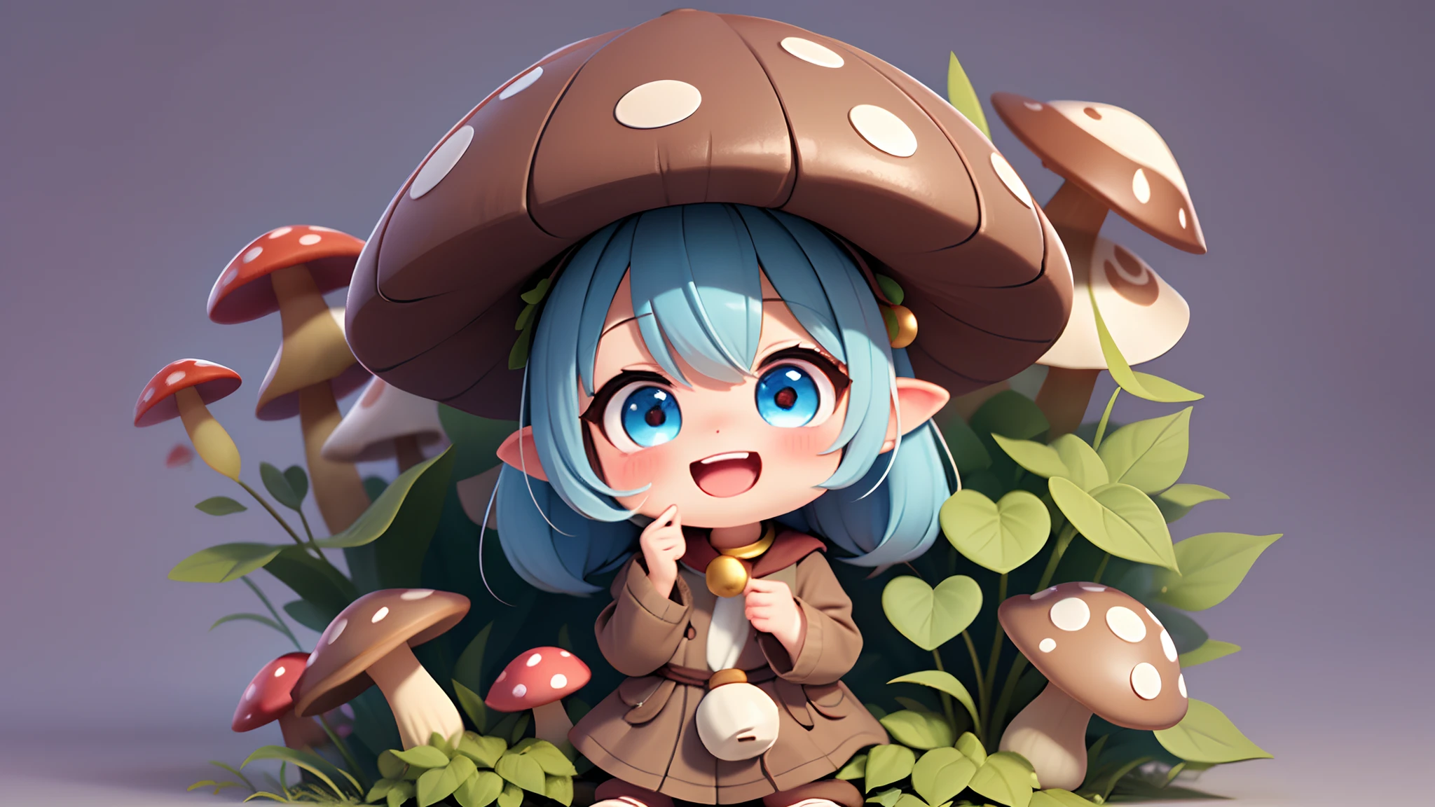 digitalart、Personification of mushroom spirits、Yuru Chara Style、The hat is characteristic、Laugh、Wearing a bell
