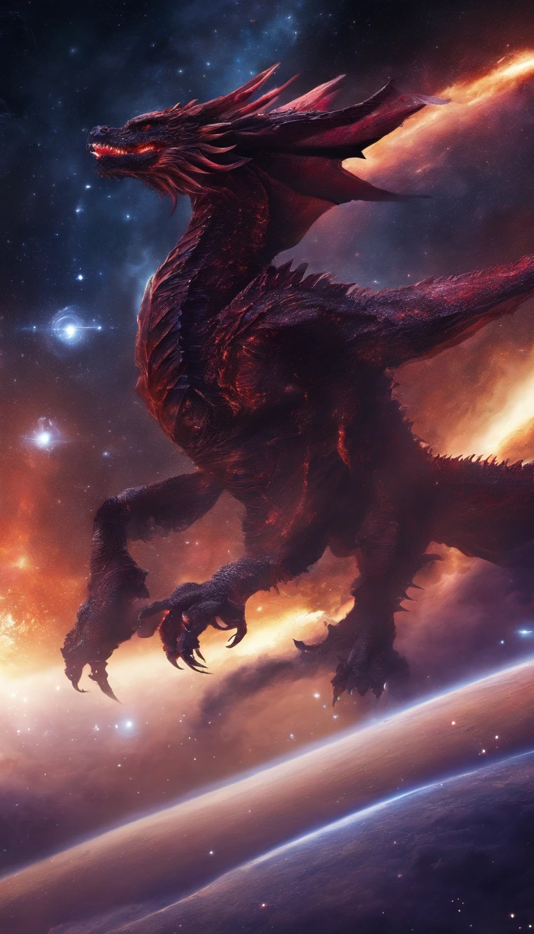 (Best quality,4K,High-res,Masterpiece:1.2),Extremely detailed,Gigantic,Western Dragon,Black Dragon,immensity,Ferocious creatures,Terrifying,Sharp scales,Vibrant colors,hot atmosphere,treasure,soaring through the sky,Overwhelming presence,Majestic wingspan,Sinister gaze,mythological creatures,mito