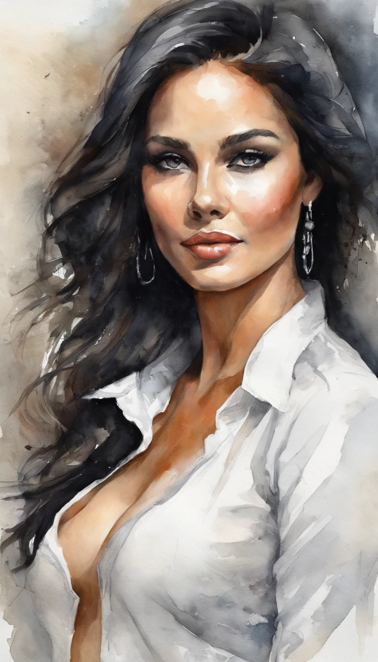(Masterpiece:1.2, Best quality), (Real picture, Intricate details), (1lady,black straight hair,Women without panties, Solo,full body,one the bed),white shirt,huge tit,((open white shirt:1.5)),Perfect female body:1.5,Those who don't wear bras,,Naked lower body,Bare,Naked underparts,White skin,Sexy navel,In the room,only white shirt,,