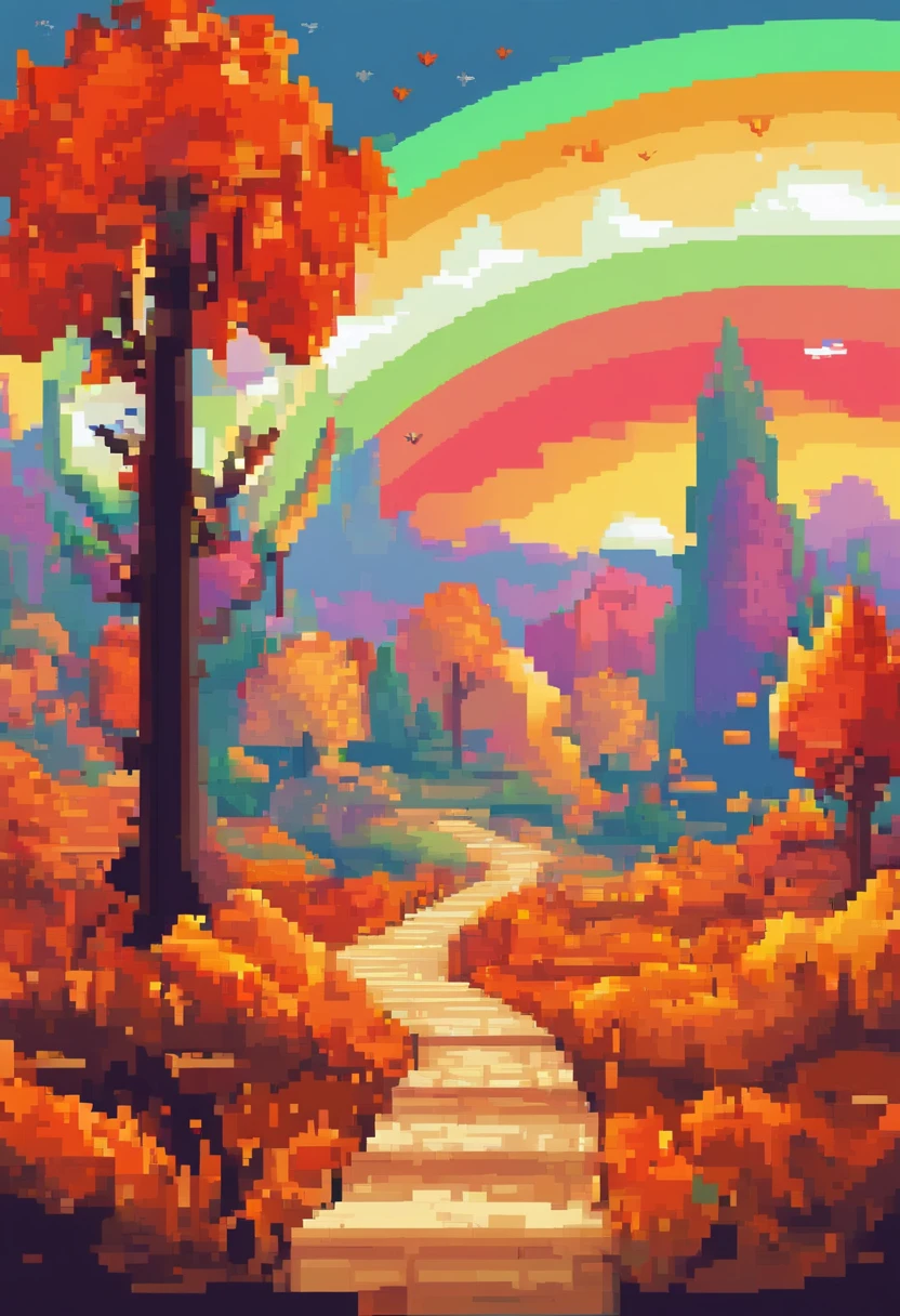 Autumn scenery. A mystical world. Exoplanets. Humanity with aliens. A hopeful future. Bright Future. rainbow.