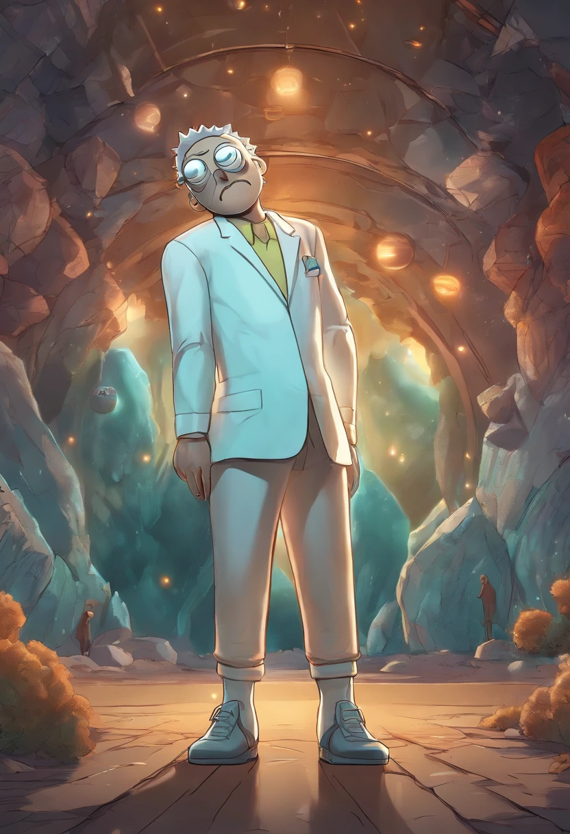 (best quality:1.2,ultra-detailed,realistic:1.37),drawing of the character from Rick and Morty in the art style of the Rick and Morty universe,high-res,professional,portrait,anime,vivid colors,physically-based rendering,detailed facial features,sharp focus,humorous expression,stylized hair,universe background,dimensional portal,humorous props,sci-fi,studio lighting,bokeh