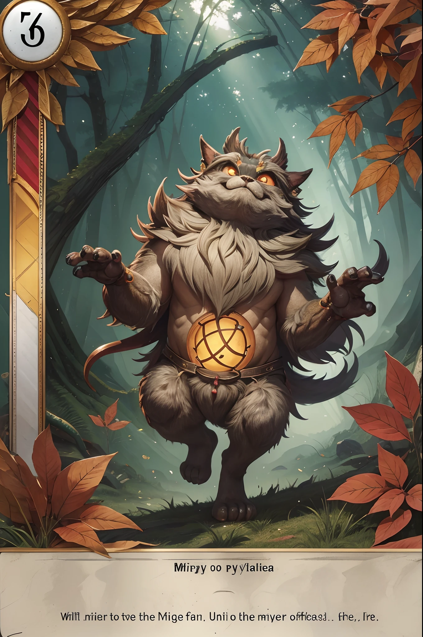 (8K, 16 K, Award-winning, of the highest quality, High resolution, Ultra-detailed, Anatomically correct, masutepiece: 1.3), 遊☆戯☆王カード, Hairy monster, Big Eyed Cute Monster Cards, Magic the Gathering, Rare Cards, Short arms and legs, Goomba, Mao Yu, comical, Full of card effect explanations, 5 stars