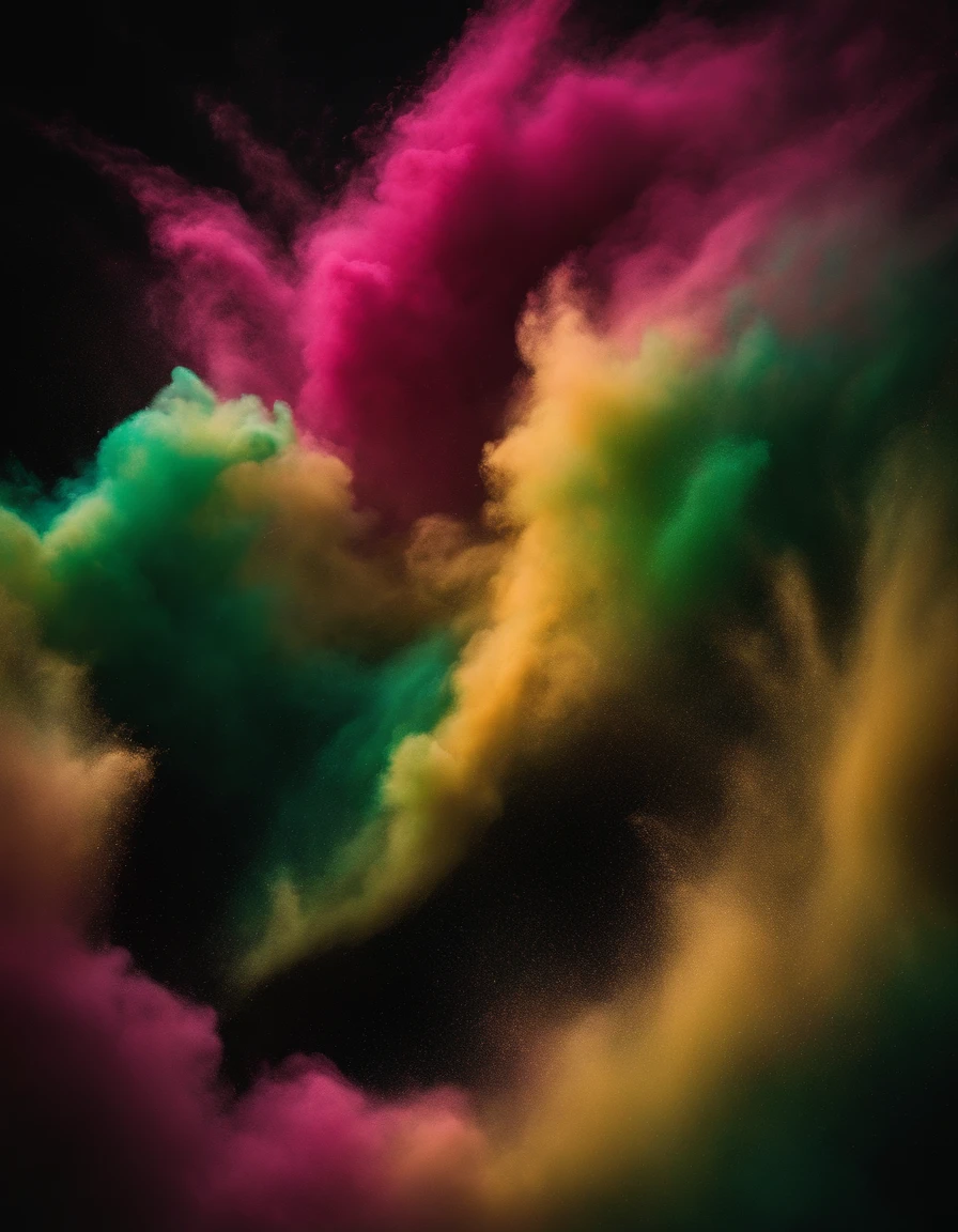 (Best Quality,hight resolution,masutepiece:1.2),Ultra-detailed,Abstract,Colorful,Explosion of pink and red and blue and green and yellow powder isolated on black background,Shimmering texture,Visible background,Freezing Movement,Colorful Pauda, Radial from the center, The best balance, best composition,