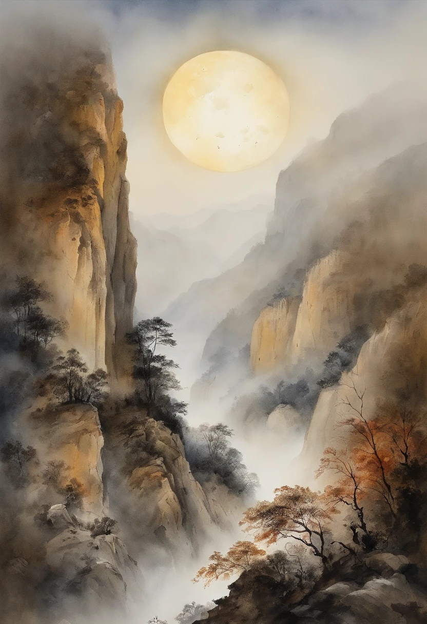 (Tang Feng),(A cliff illuminated by a huge moon),Ultra-long-range viewing angle,No Man,scenecy,the detail