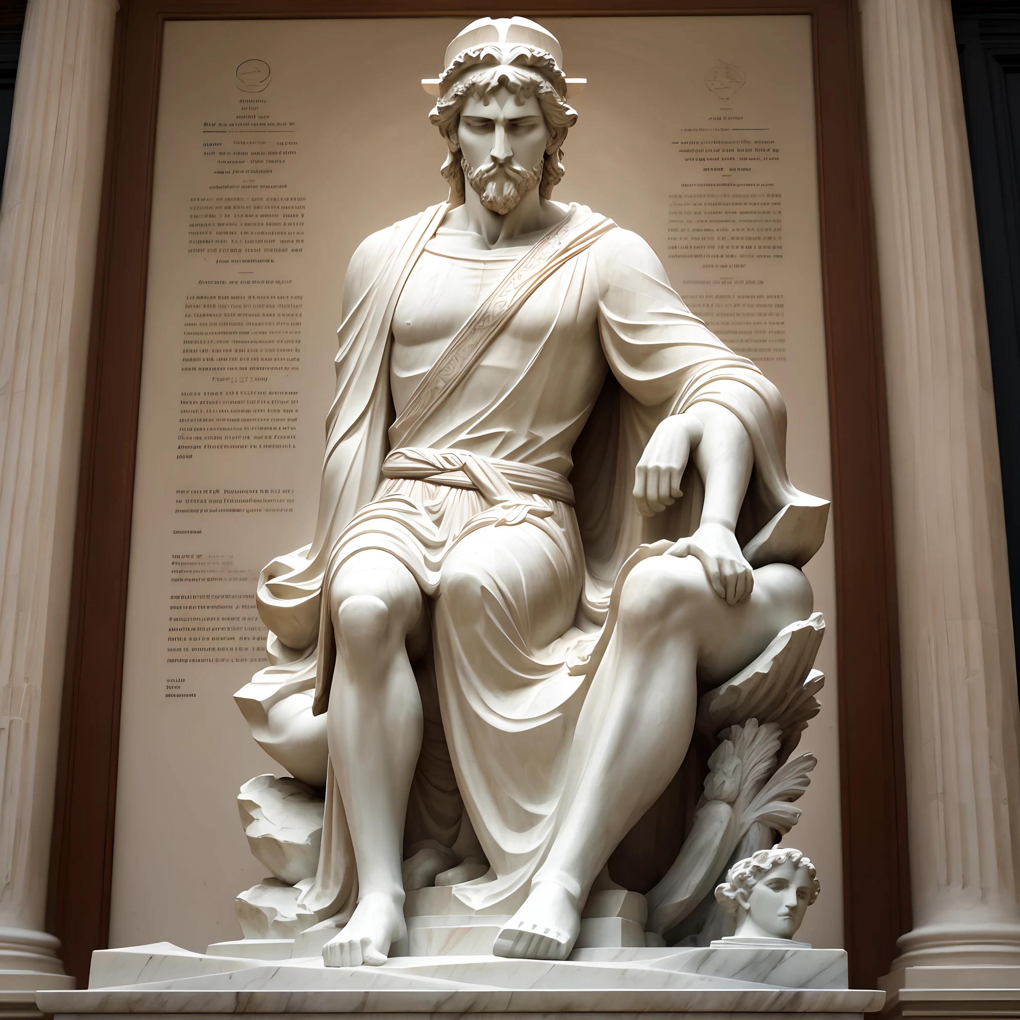 Seneca philosopher A statue of white Greek marble realistic of pensative, pensativo, detalhado, wearing a ghostly toga, fundo neutro, Moody, , fotorrealista, Jantar de cinema atencioso, super detalhada, Hiper realista, luzes brilhantes, 8 mil