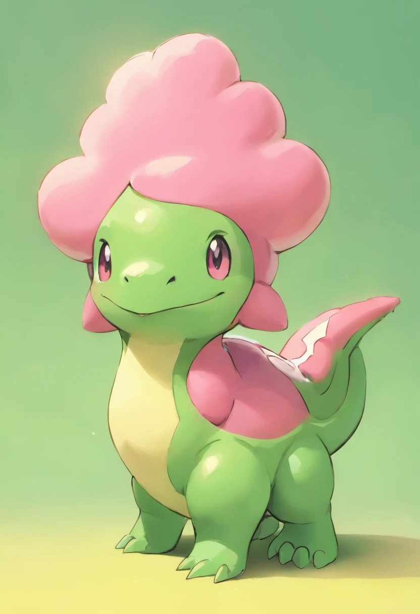 Cute kawaii dinosaurs，Pink green skin，Popmart blind box，claymaterial，Bright background，arte 3D，depth of fields，pixar trend，hyper realisitc，Ray traching，Complicated details，animation lighting，full bodyesbian，standing on your feet
