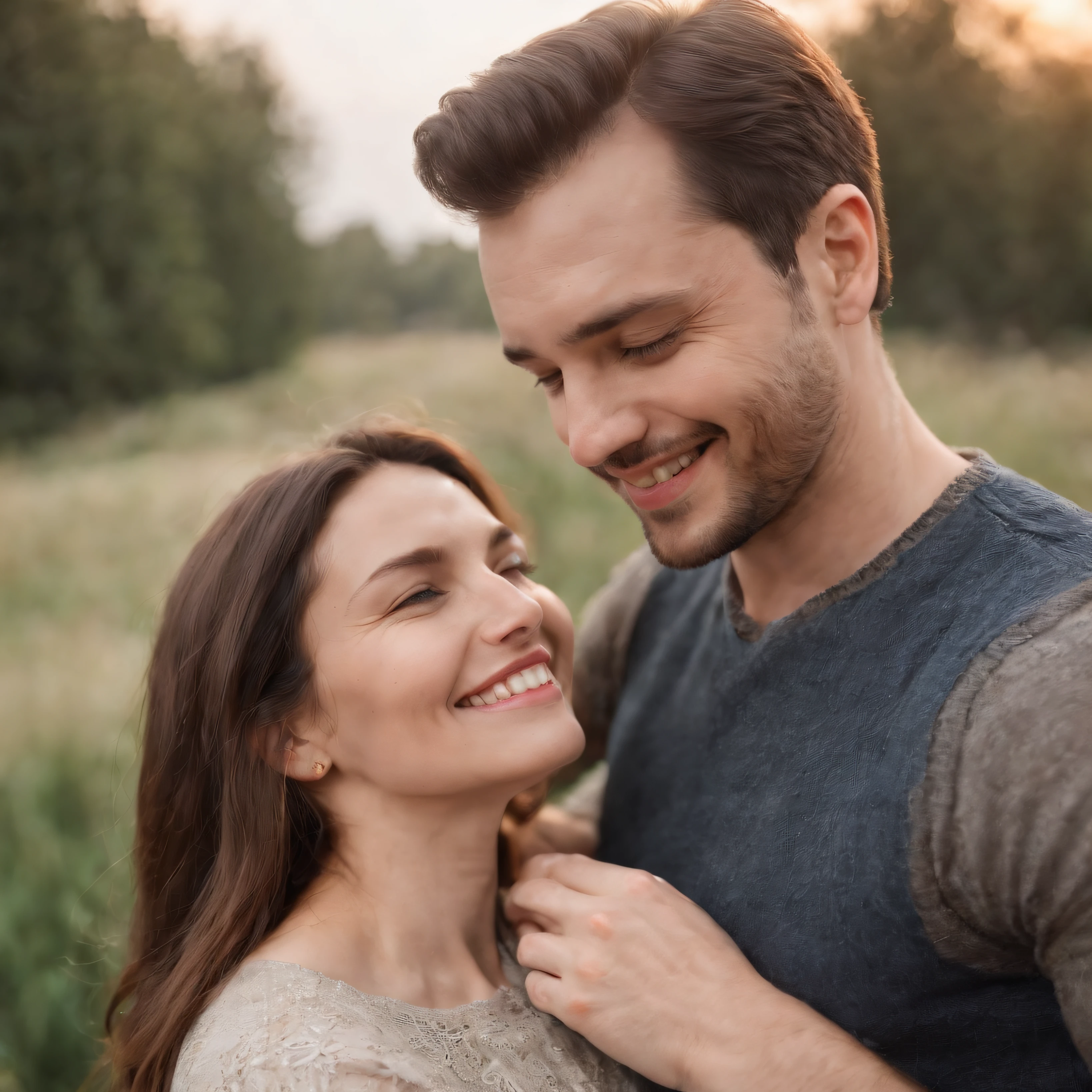 best quality,highres,masterpiece:1.2,ultra-detailed,realistic,smiling couple of man and woman,intimate,portrait,love,affection,warmth,tender,loving gaze,gentle touch,happy embrace,colorful background,warm lighting