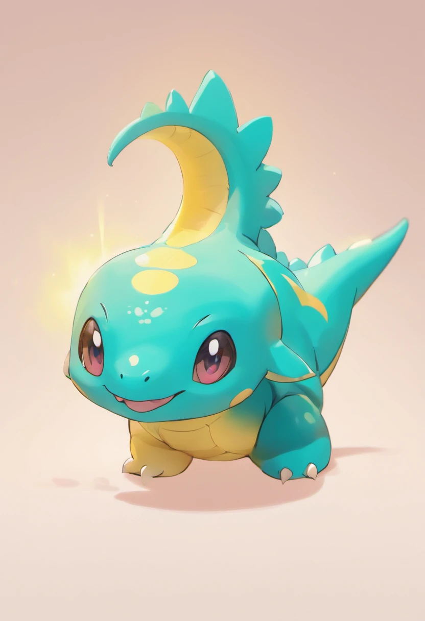 Cute kawaii dinosaurs，teal skin，Popmart blind box，claymaterial，Bright background，arte 3D，depth of fields，pixar trend，hyper realisitc，Ray traching，Complicated details，animation lighting，full bodyesbian，standing on your feet