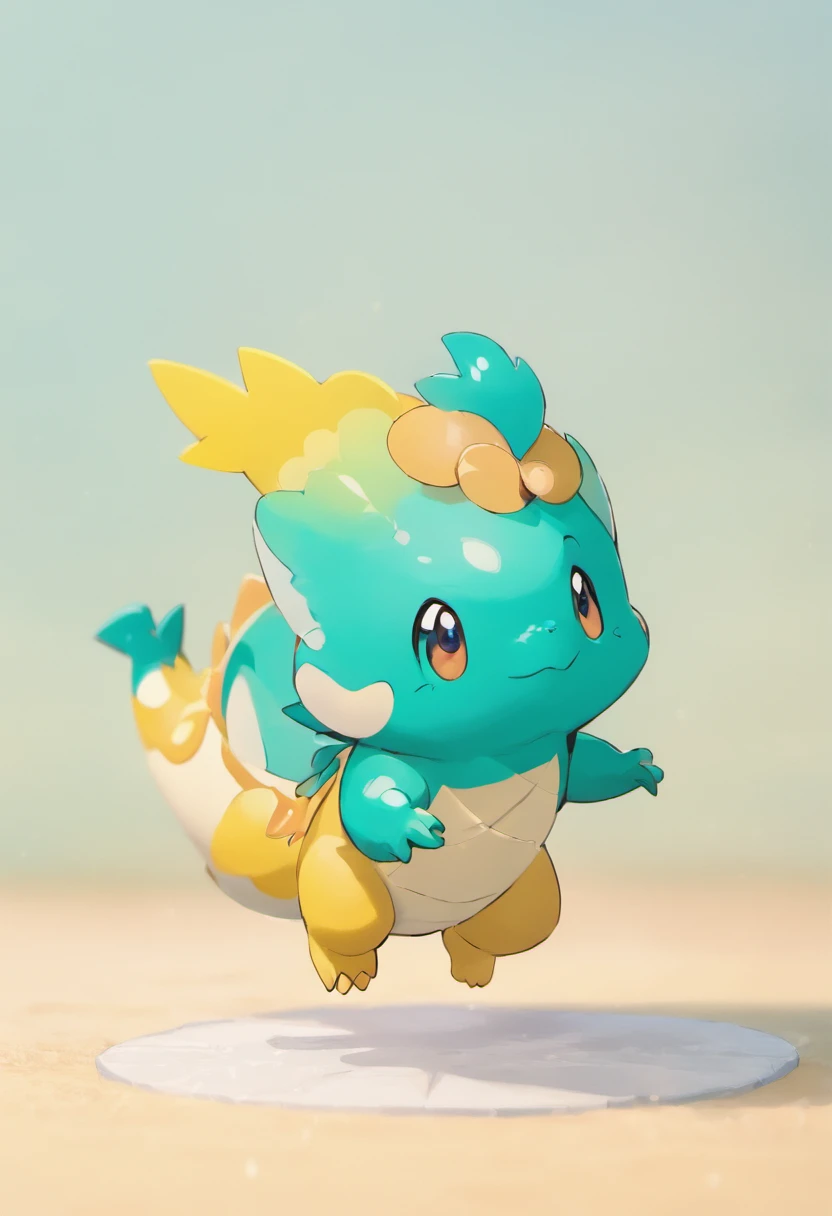 Cute kawaii dinosaurs，teal skin，Popmart blind box，claymaterial，Bright background，arte 3D，depth of fields，pixar trend，hyper realisitc，Ray traching，Complicated details，animation lighting，full bodyesbian，standing on your feet