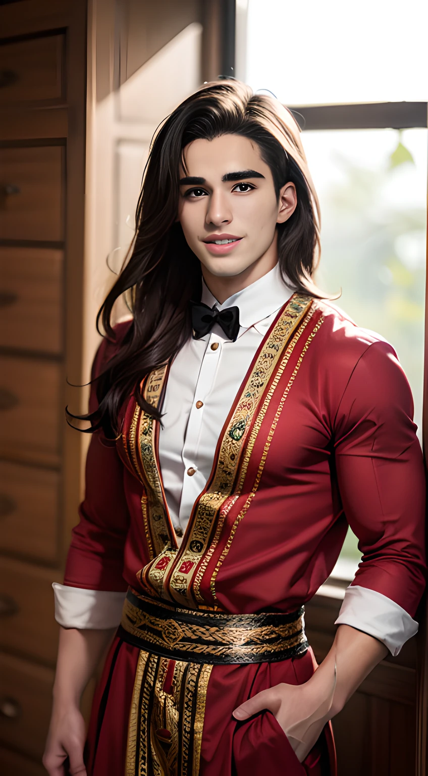 (((Men only))), ((head shot)), ((Pietro Boselli)), (( wearing black Peruvian ethnic clothing)), (Quechua Clothing), (Aymara Clothing), (Moche Clothing), (Amazonian Indigenous Clothing), (Handsome muscle man in his 20s), (Big smile), (detaile: 1 in 1), Natural muscles, HIG quality, beautidful eyes, (Detailed face and eyes), (Face、: 1 / 2), Noise, Real Photographics、... .....................................................................................................................PSD, Sharp Focus, High resolution 8K, realisitic & Professional Photography, 8K UHD, Soft lighting, High quality, Film grain, FujifilmXT3