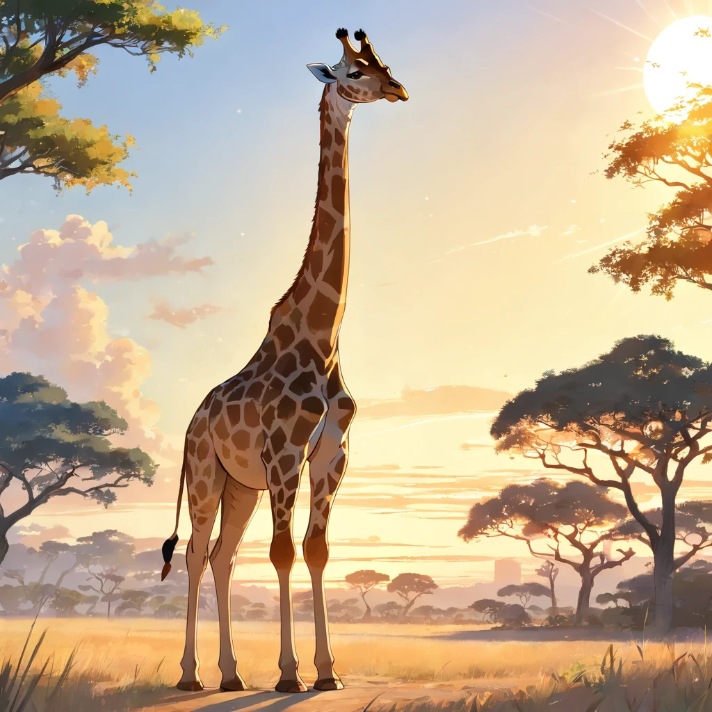 "(majestic giraffe standing tall in a sunlit savannah:1.3)"