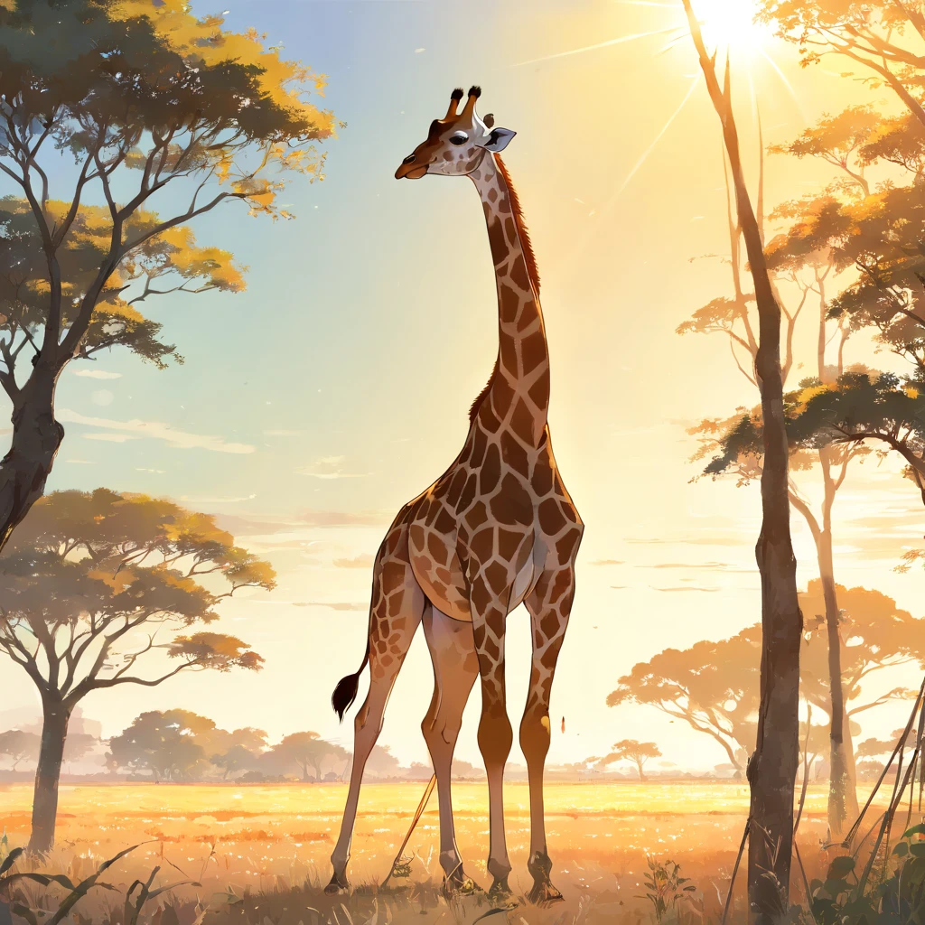 "(majestic giraffe standing tall in a sunlit savannah:1.3)"