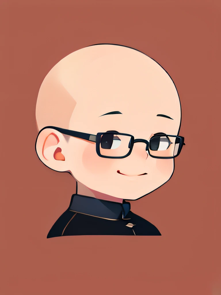 flat avatar, 1boy, solo, smile, head shot, simple background, no hair, wearing eye glasses, bald