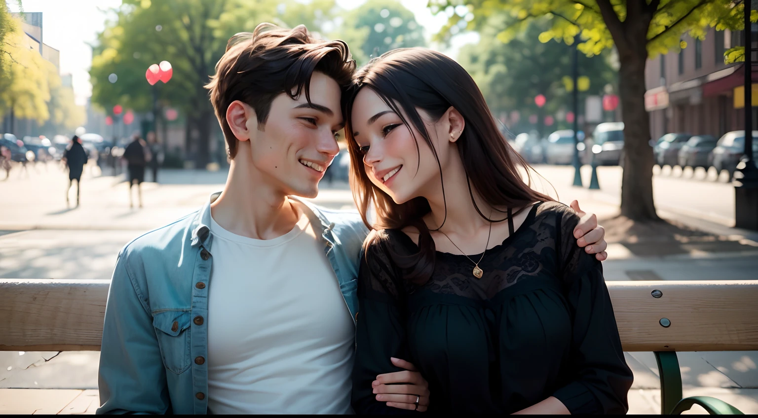 Image: A photo of a woman and a man sitting on a park bench, smiling at each other. The woman has her hand on the man's shoulder.Text: Sarah's Second Chance at Love: A Story of Hope and Healing.