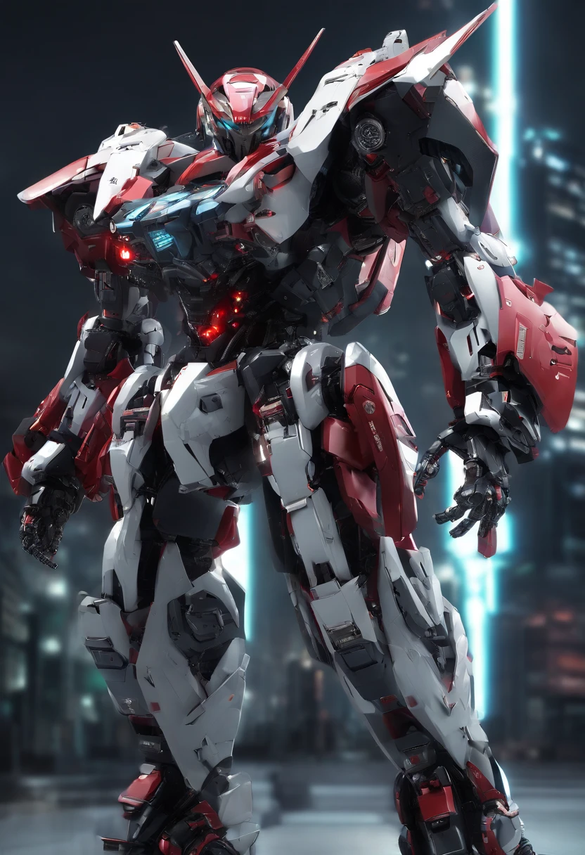 Close-up of a robot with a sword and a red and white suit, modern mecha anime, Japanese ironclad knife, Knight of the romantic universe，anime robotic mixed with organic, mecha anime, anime large mecha robot, cool mecha style, eva unit 0 1, anime robots, Extreme Gundam, full body mecha suit,Mecha, sharp high quality anime, evangelion third impact inspired
