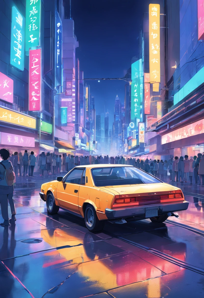 cyber punk car in city of lights