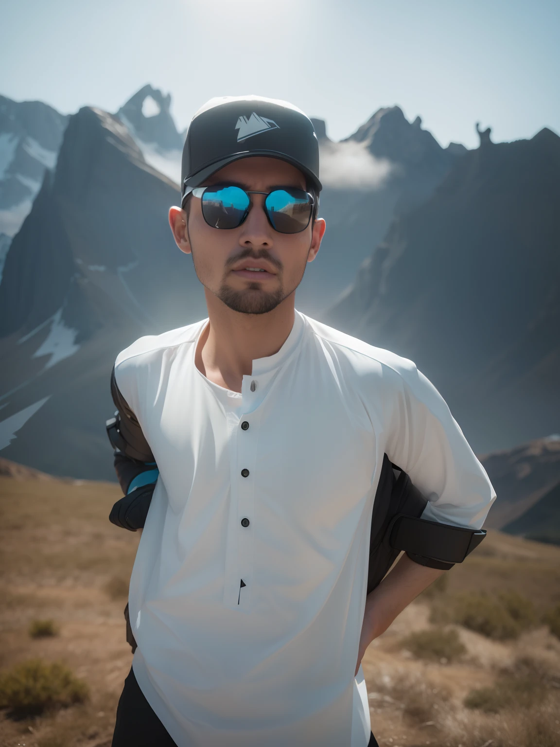 Change background add some mountain and some eagle cyberpunk handsome boy realistic face 8k ultra realistic