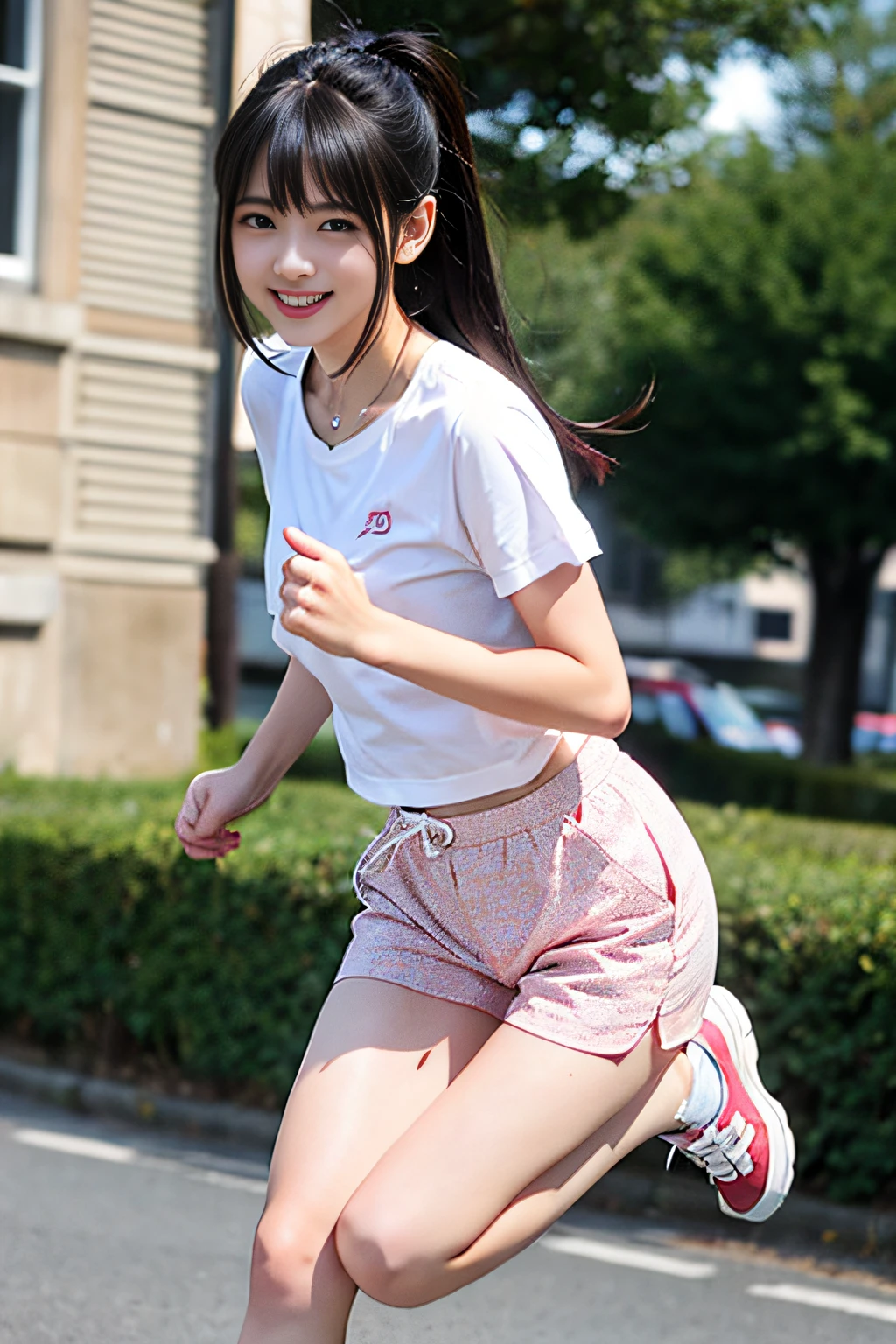 masterpiece, highest quality, beautiful girl, Beautiful Face, Looking at the audience, smile, Ultra-realistic, High resolution, photograph, The focus was clear, High resolution, 20-year-old female、roadside、Panty shot、mini skirt、Panties in full view、Thighs、Open legs、
