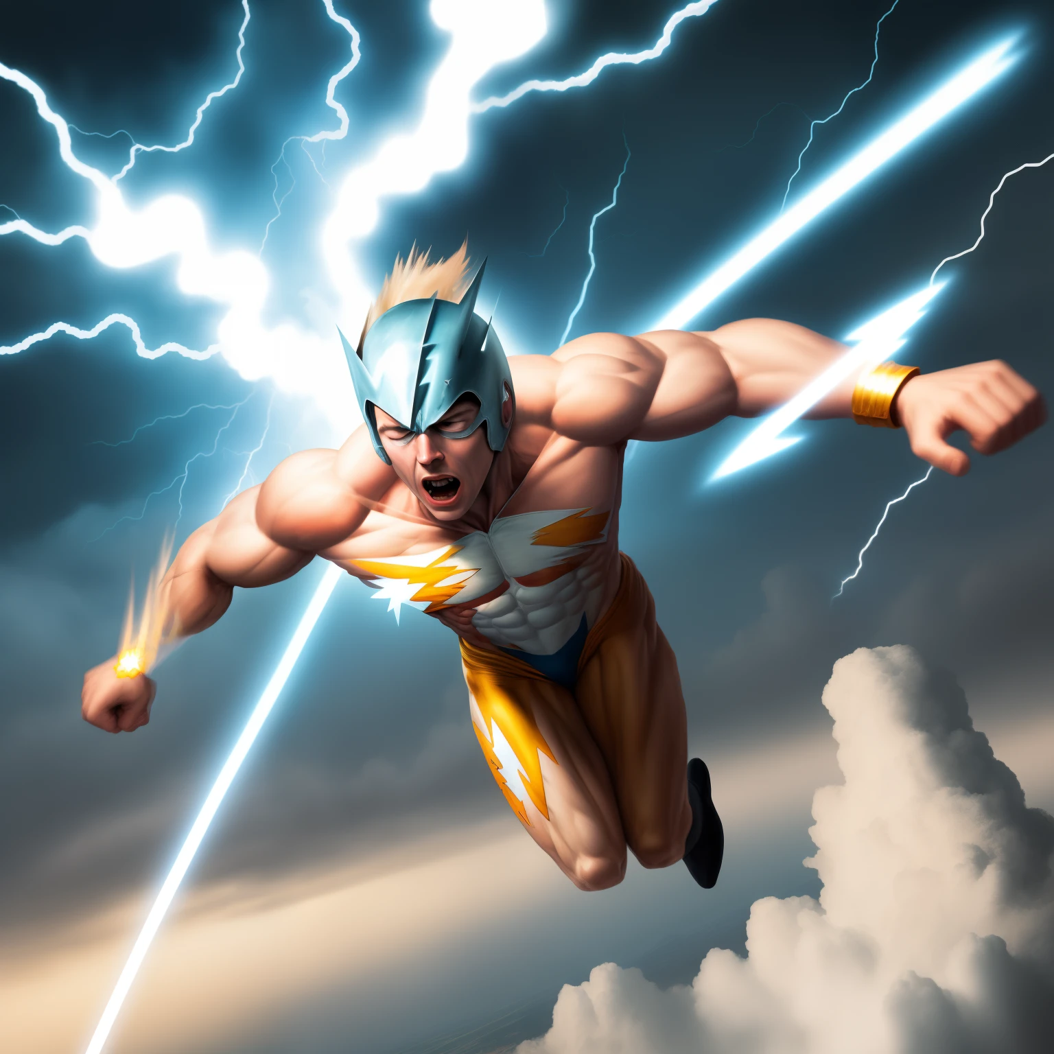 Flying man lightning bolt