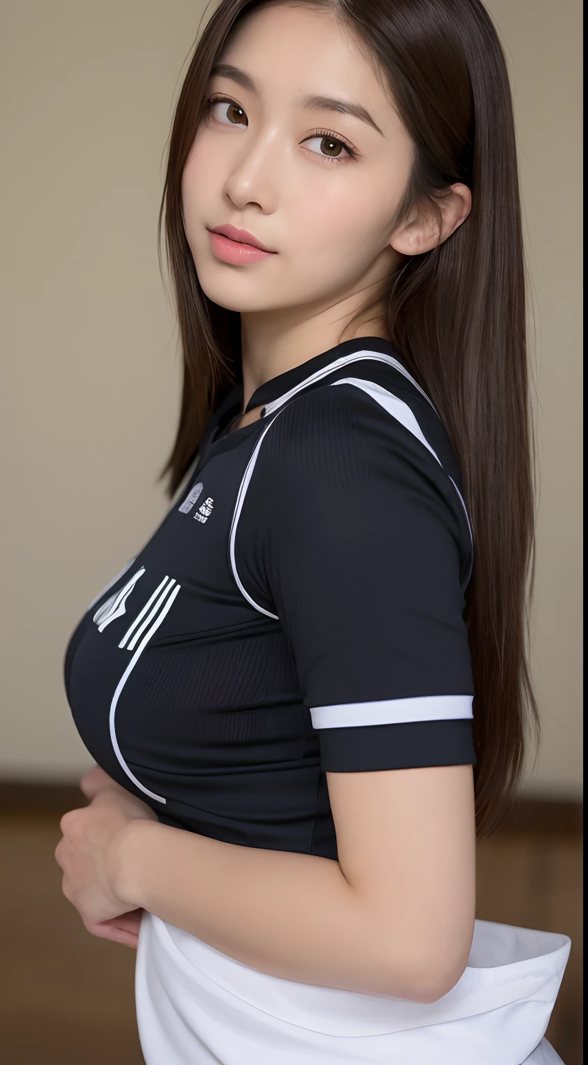 One girl, alone, White polo shirt, White sneakers, Tennis Wear, White mini skirt, masterpiece, Highest quality, Realistic, Ultra-detailed, (Shiny skin, Sweaty:1.4), Absurd, View your viewers, Short black hair, Brown eyes, thin, Dynamic Lighting, High resolution, Sharp focus, Depth of written boundary, Fine grain, Sharp pupils, Realistic pupils, (Small breasts:1.6), (Thick thighs:1.0), Outdoor, null