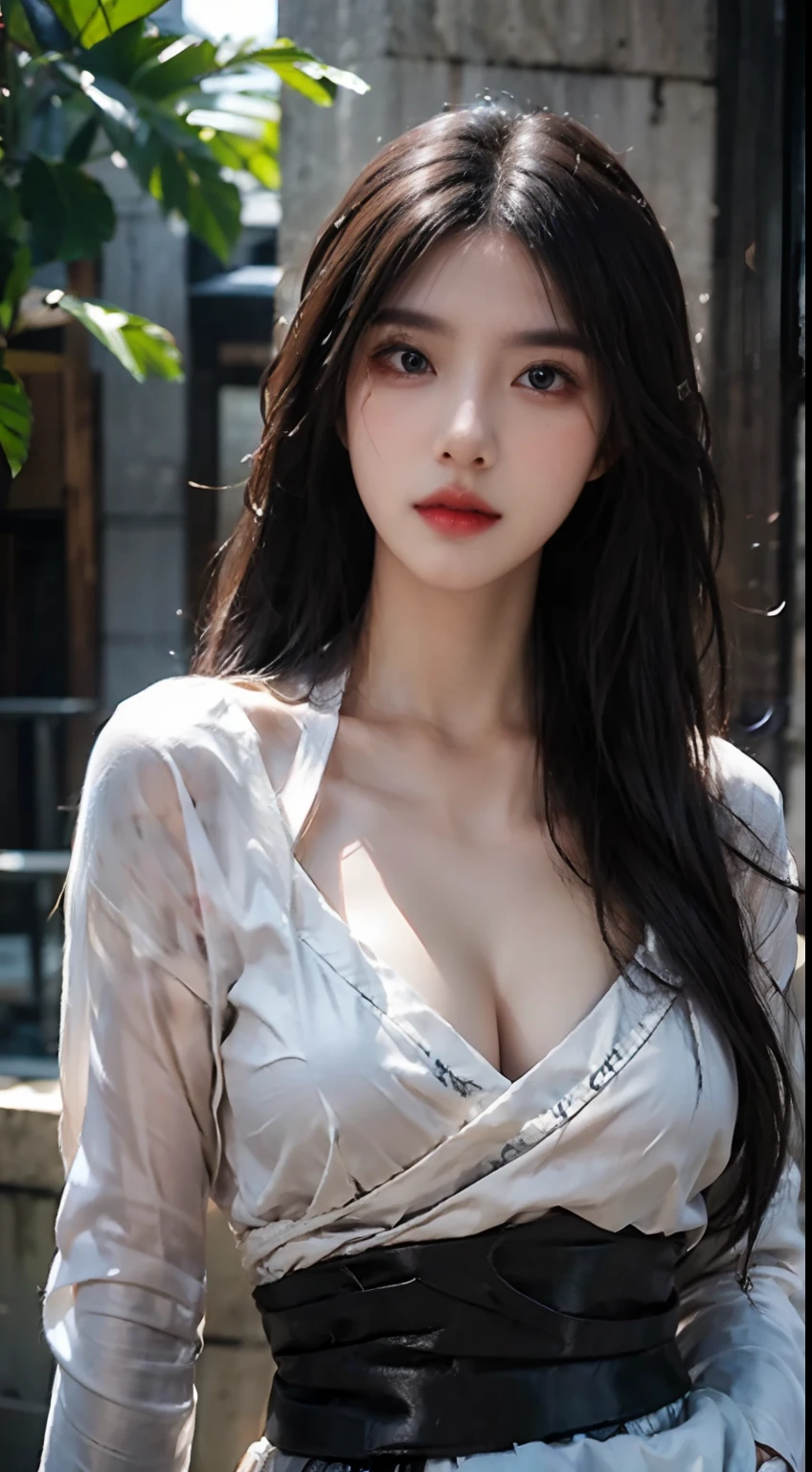 (button up to shirt length: 1.2), (White shirt wet by rain), (unbuttoned shirt: 1.1), big breasts, deep cleavage, best quality, masterpiece, illustration, very delicate and beautiful, very detailed, CG, Unity, 8K wallpapers, amazing, fine detail, highly detailed CG Unity 8K wallpapers, huge file size, very detailed, high resolution, handsome detailed woman, very detailed eyes and face, Stunning detailed eyes, light on the face, (Best illustration: 1.1), (best shadow: 1.1), ultra high resolution, (photorealistic: 1.1), (photorealistic 1.2:1.1), realistic face proportions, slim, smile, (makeup: 0.4), (fluffy black eyes: 1.21), black eyes, looking at the viewer, dark brown hair, earrings, necklaces, hairpins, cowboy shots, (irregular irregular skin imperfections, veins, skin wrinkles pores: 1.2), (dark night background: 1.2), (bokeh: 1.4),
