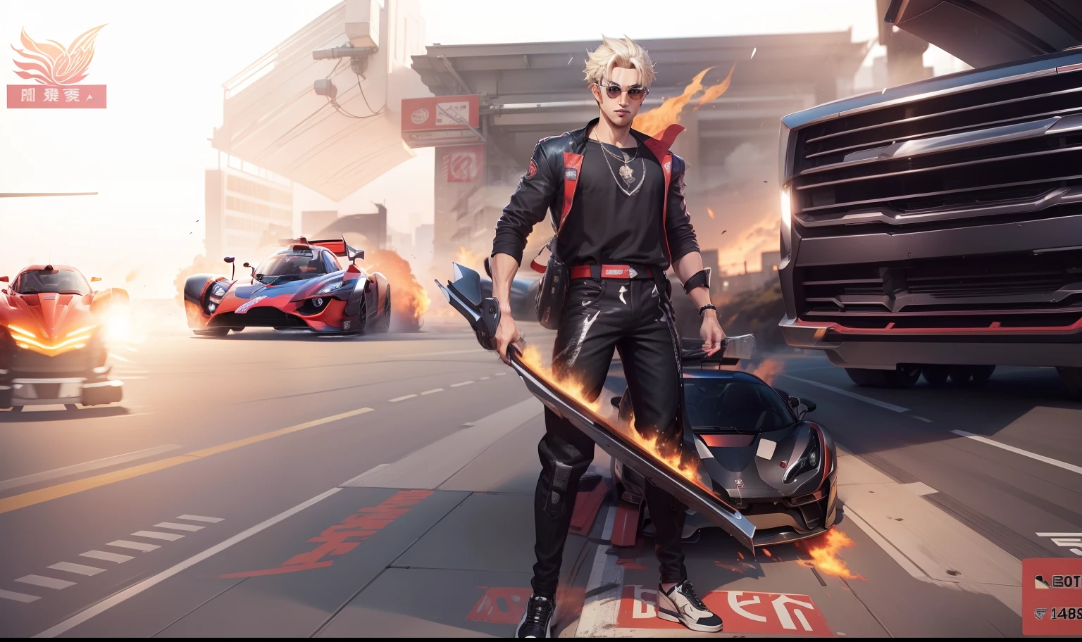 look like anime,background super cars