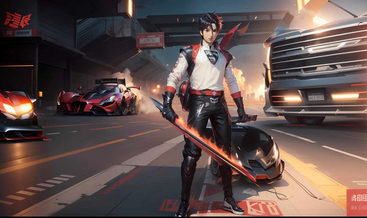 look like anime,background super cars