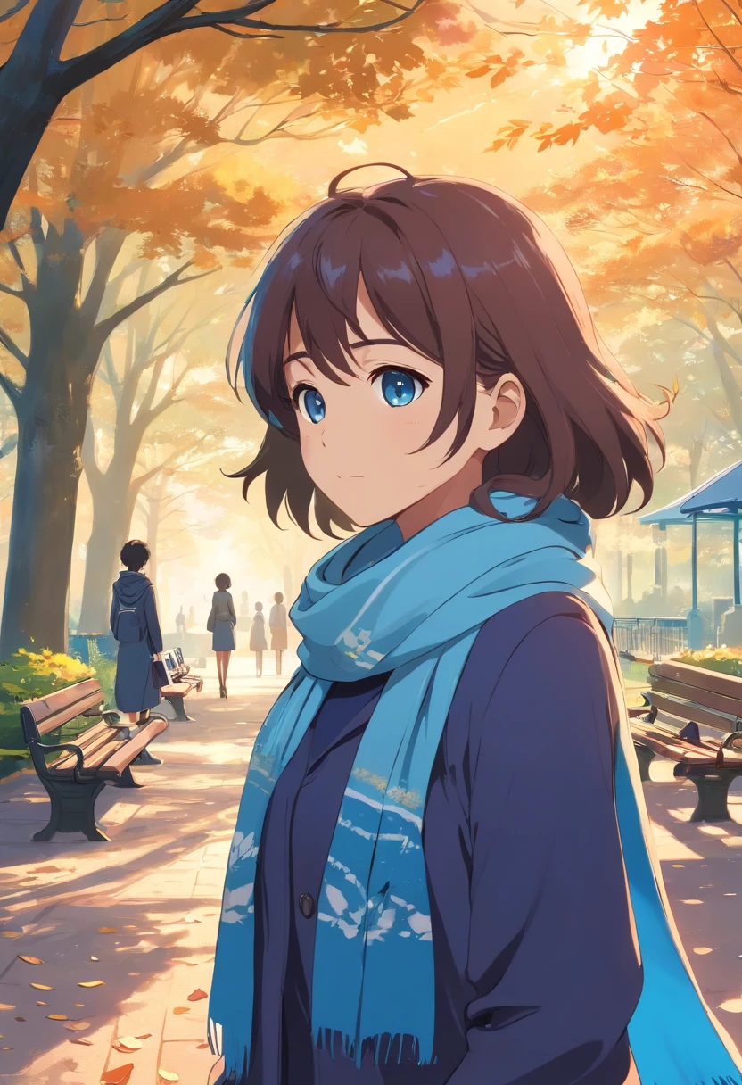 kitty in blue scarf in park