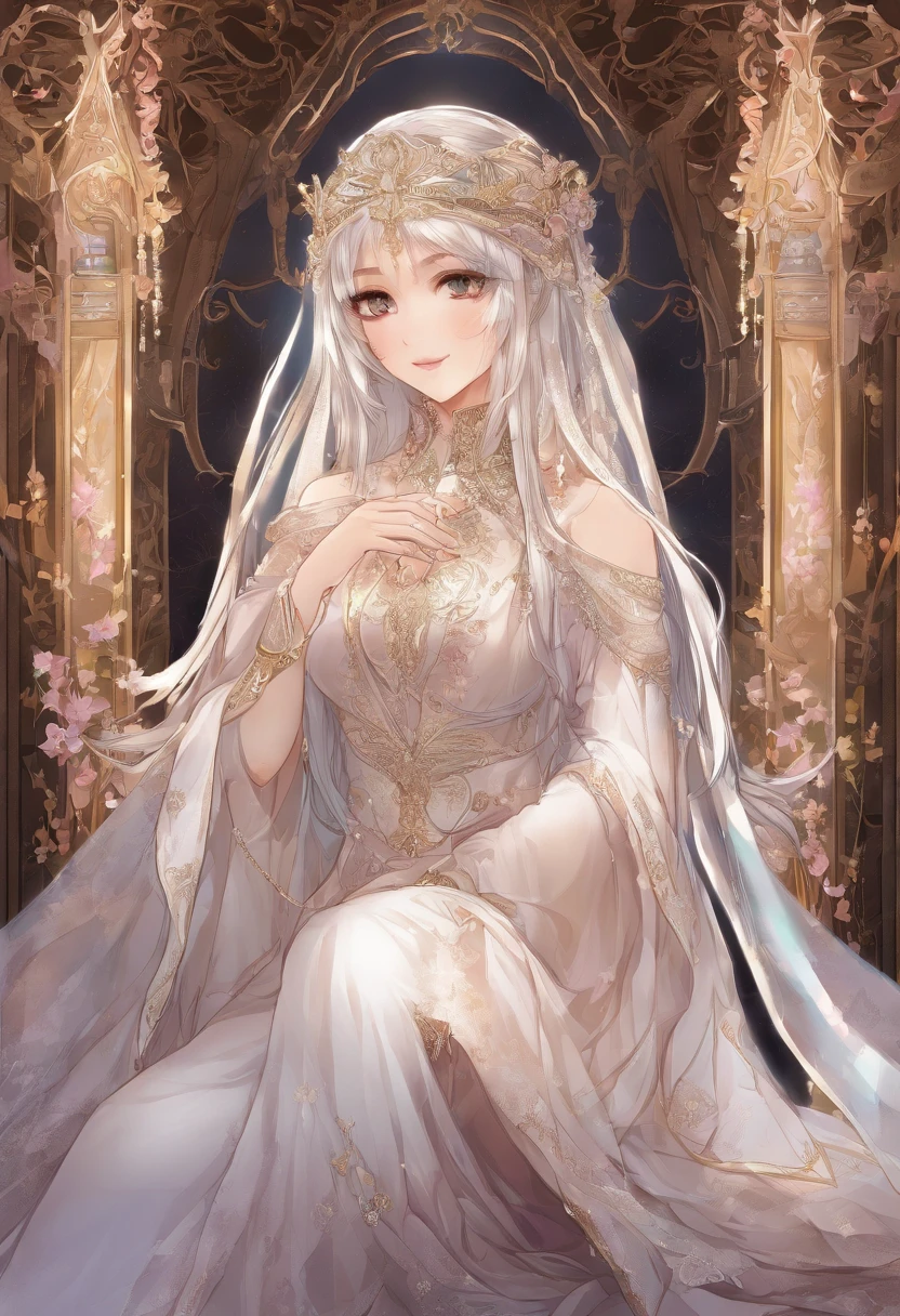 sakimiChanStyle, WLOP style, Portrait, finerly detailed face, Beautiful woman, Plump lips, Opaque veil, Medieval veil, Headrails, 12th century, Heterochromia eyes, Iridescent eyes, medieval clothing, Briaux, Lord of the Rings Gown, close to perfection, beautiful anime style, Character Panorama, Clean and detailed face, Glowing shadows, beautiful gradients, depth of fields, Clean graphics, High quality, high detailing, High Definition, Luminous Studio graphics engine