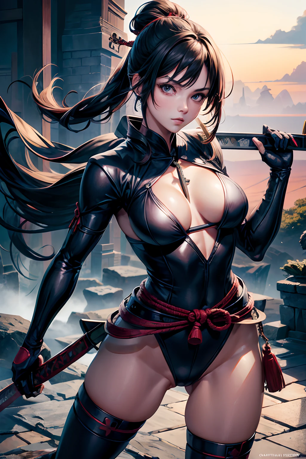 ((Beautiful girl with Japan sword)), Ninja Sword, move chart, Textured skin, Anatomically correct, Best Quality, 8K