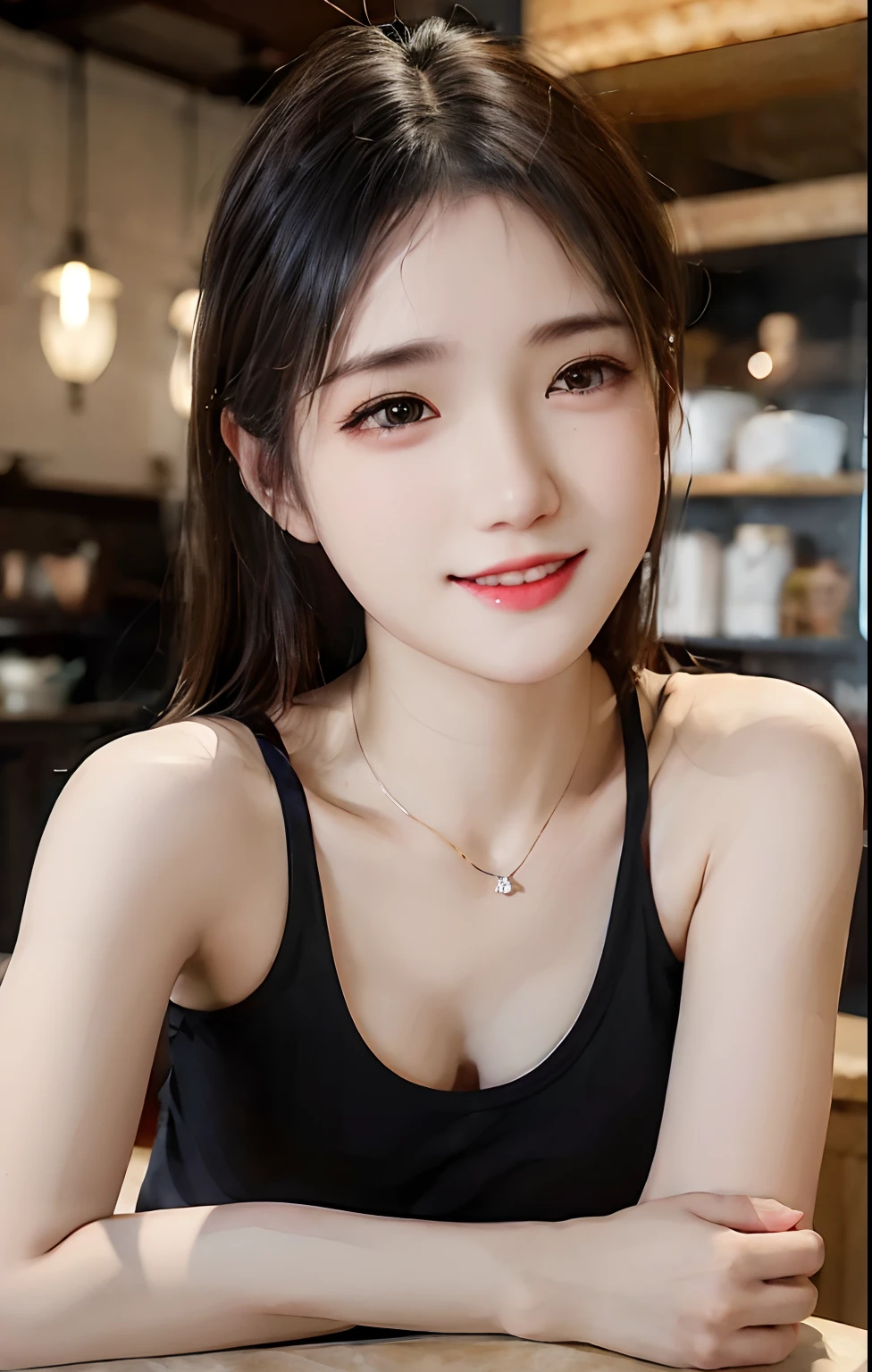 ((highest quality、8k、masterpiece:1.3))、whole body、Clear focus:1.2、Beautiful woman with outstanding style:1.4、thin abs:1.2、((brown hair、big :1.2))、black tank top、highly detailed face and skinの質感、fine eyes、double eyelid、(highest quality、8k、masterpiece:1.3)、beautiful woman with perfect figure:1.4、dark brown hair、big 、wearing a pendant、ripped shorts、sleeping in the bedroom、highly detailed face and skin、fine eyes、double eyelid、highest quality、masterpiece、(realistic:1.4)、1men and women、golden ratio、high angle shot、Kamimei、low angle shot、perfect face、beautiful figure、cute face、close up of face、zoom in on the face、short bob、short hair、Smiles from various angles、smile、luster、highlight、luster、There is glitter on the skin、Shiny on the skin、Wet肌、Wet、bangs、smile cutely、bust、、、、、off shoulder、Refreshing charm、full of elegance、perfect hands、smile from the side、smile、luster、highlight、Glossy skin、bangs、bust、、、、、big 、暖色系のoff shoulder、Refreshing charm、Please show your ears、stare at the camera、poses from various angles