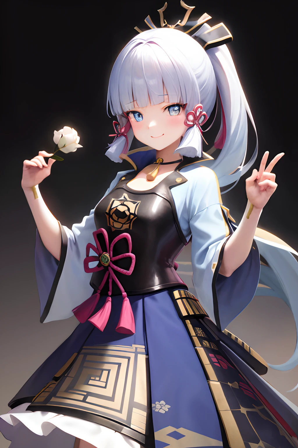 tmasterpiece, hight resolution, beste-Qualit, 1girl соло, kamisato_ayaka, ssmile, kimono, detailed hands