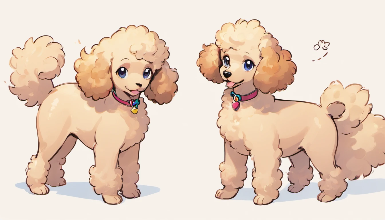 Research and Inspiration:
Begin by immersing yourself in Sowsow's Pokemon-inspired art style. Study the vibrant colors, whimsical shapes, and expressive eyes that characterize this style. Collect reference images of Miniture Poodles to understand their unique features and personalities.

Sketching:
Start with a pencil sketch that captures the playful and endearing characteristics of Miniture Poodles. Pay particular attention to their facial expressions, body proportions, and distinctive curly fur.

Inking:
Once you're satisfied with your sketch, use black ink or digital tools to create clean, bold outlines. Emphasize key details, as Sowsow's style often features thick, expressive lines.

Coloring:
Choose a vibrant and eye-catching color palette for your Miniture Poodle. Fill in the areas with flat colors, ensuring that each part of the poodle is well-defined and visually appealing.

Shading and Highlights:
Add shading to give your illustration depth and dimension, considering the direction of the light source. Use highlights sparingly to make certain areas, such as the eyes or nose, stand out and bring your artwork to life.

Background:
For the white background, create a clean and seamless backdrop that complements the colors of your Miniture Poodle. This will ensure versatility for use as a sticker or artwork.

Final Touches:
Review your illustration and make any necessary adjustments to enhance its overall appeal. Consider adding playful accessories or a charming expression to make your Miniture Poodle truly unique.

Detail and 4K Quality:
To achieve a masterpiece in 4K quality and intricate detail, work meticulously on every aspect of your illustration. Pay attention to the fine textures of the poodle's fur, the sparkle in its eyes, and the subtleties of its features. This level of detail will make your artwork visually stunning and a true masterpiece.