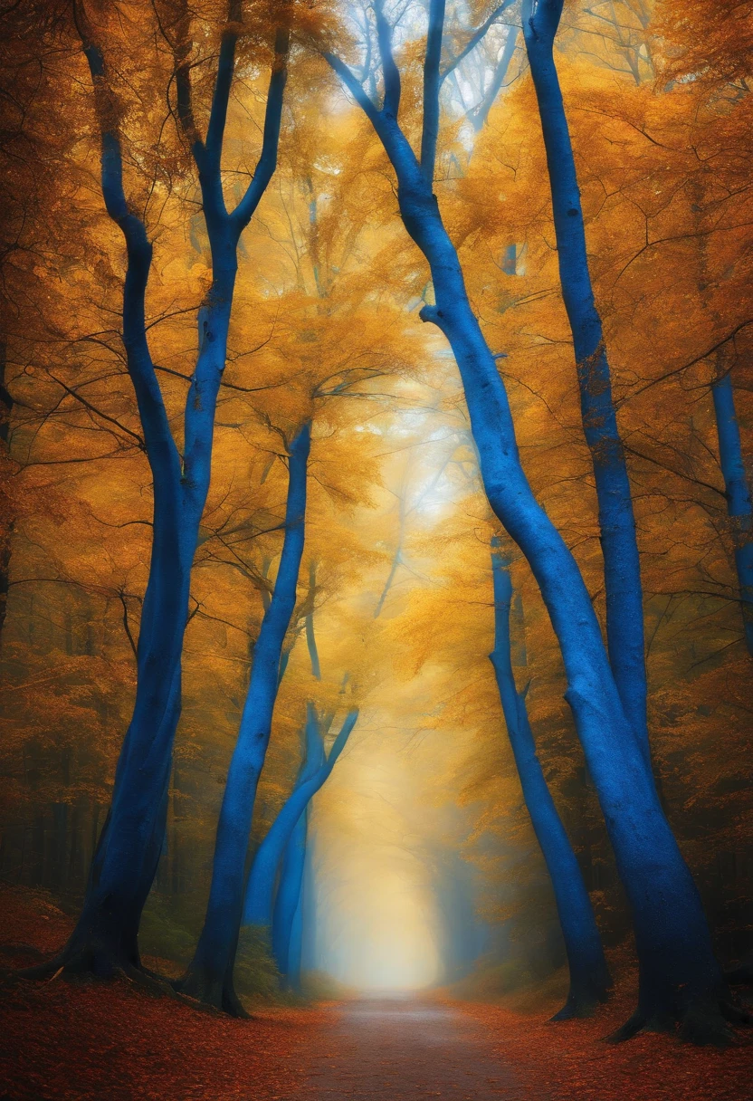 A forest with blue trees surrealist style