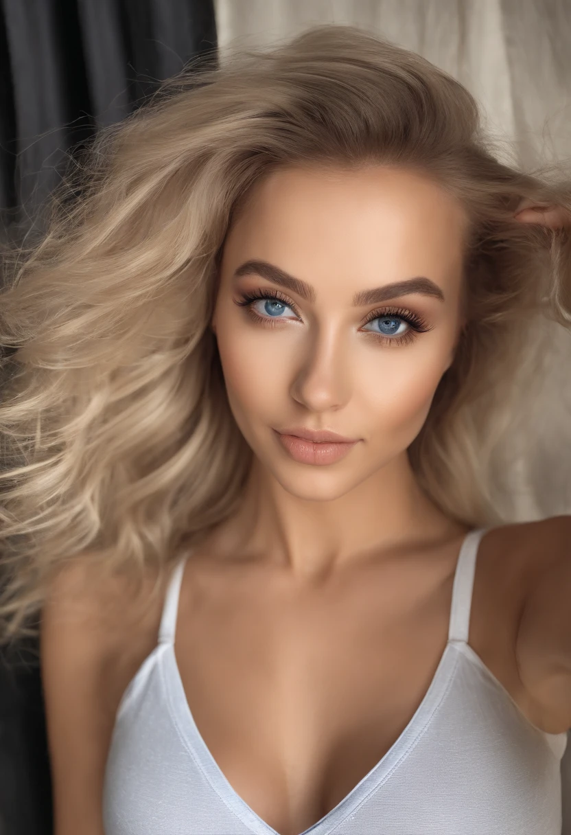 Woman with matching tank top and panties, Sexy girl with blue eyes, portrait sophie mudd, portrait corinna kopf, blonde hair and large eyes, Selfie einer jungen Frau, Augen im club Violet Myers, ohne Make-up, Natural makeup, Blick direkt in die Kamera, Gesicht mit Artgram, dezentes Make-up, Stunning full body shot, club, Spaltung