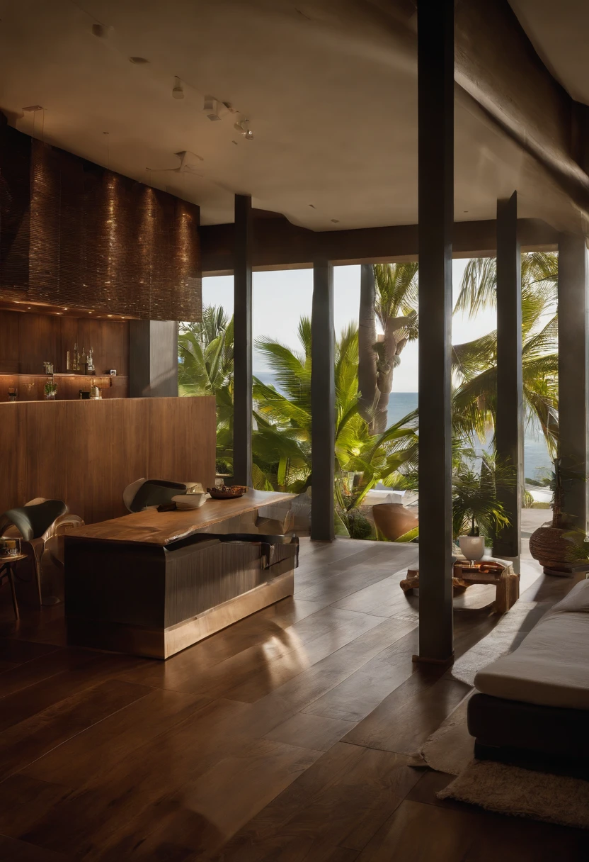 Luxury beachfront Caribbean luxury villas, Glass open space loft villa with roof garden, modern, Dynamic (RAW photo, Real, Best quality, Masterpiece:1.2), (Ultra photo realsisim, photo-realistic:1.2), High quality, (Dark lighting:1.2), Perfect lighting, archdaily, Architectural Digest Award winner sustainable architecture, Cinematic