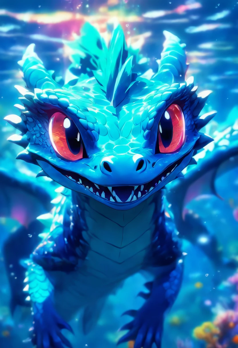 a small cute dragon underwater