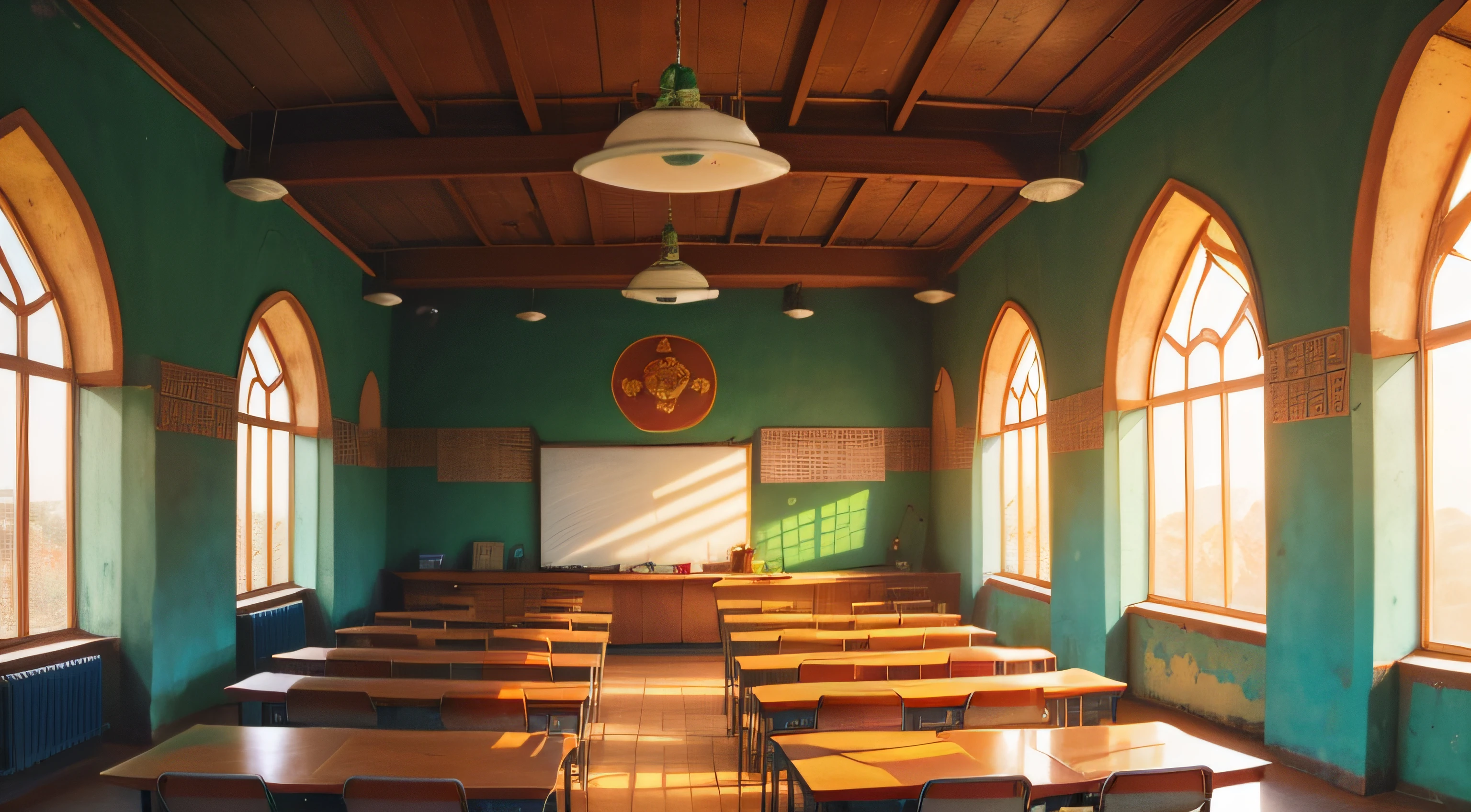 A classroom in a communist utopian city in an animal-eared fantasy world. and East indian architecture