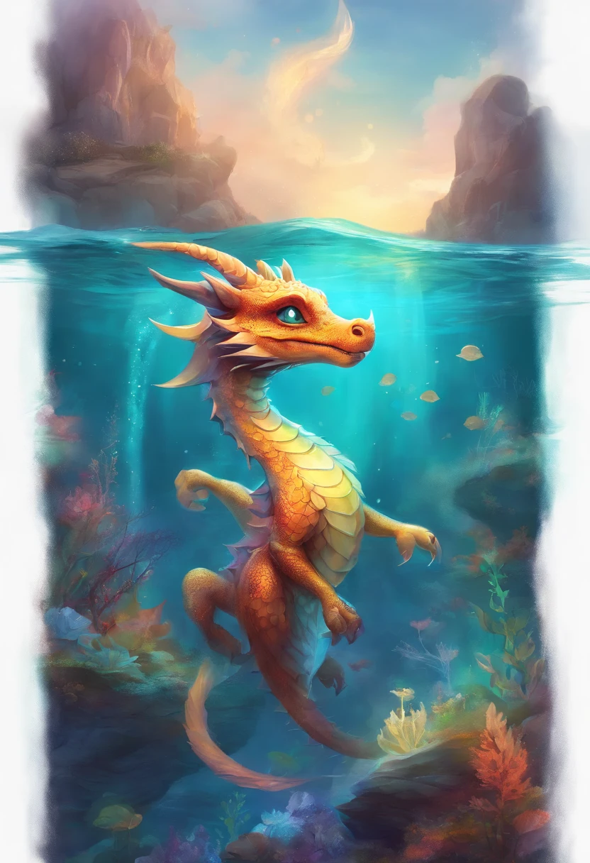 a small cute dragon underwater