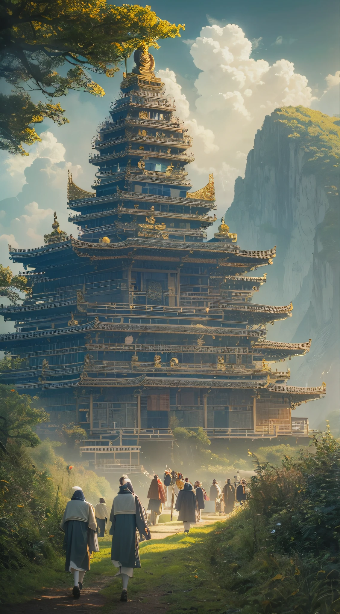 Masterpiece, best quality, (very detailed CG unit 8k wallpaper) (best quality), (best illustration), (best shadows) (girl ), on top of a cliff, looking at Ashina castle, feudal Japan, Ray tracing, sinister environment, ultra detailed, , impressionism style --v6