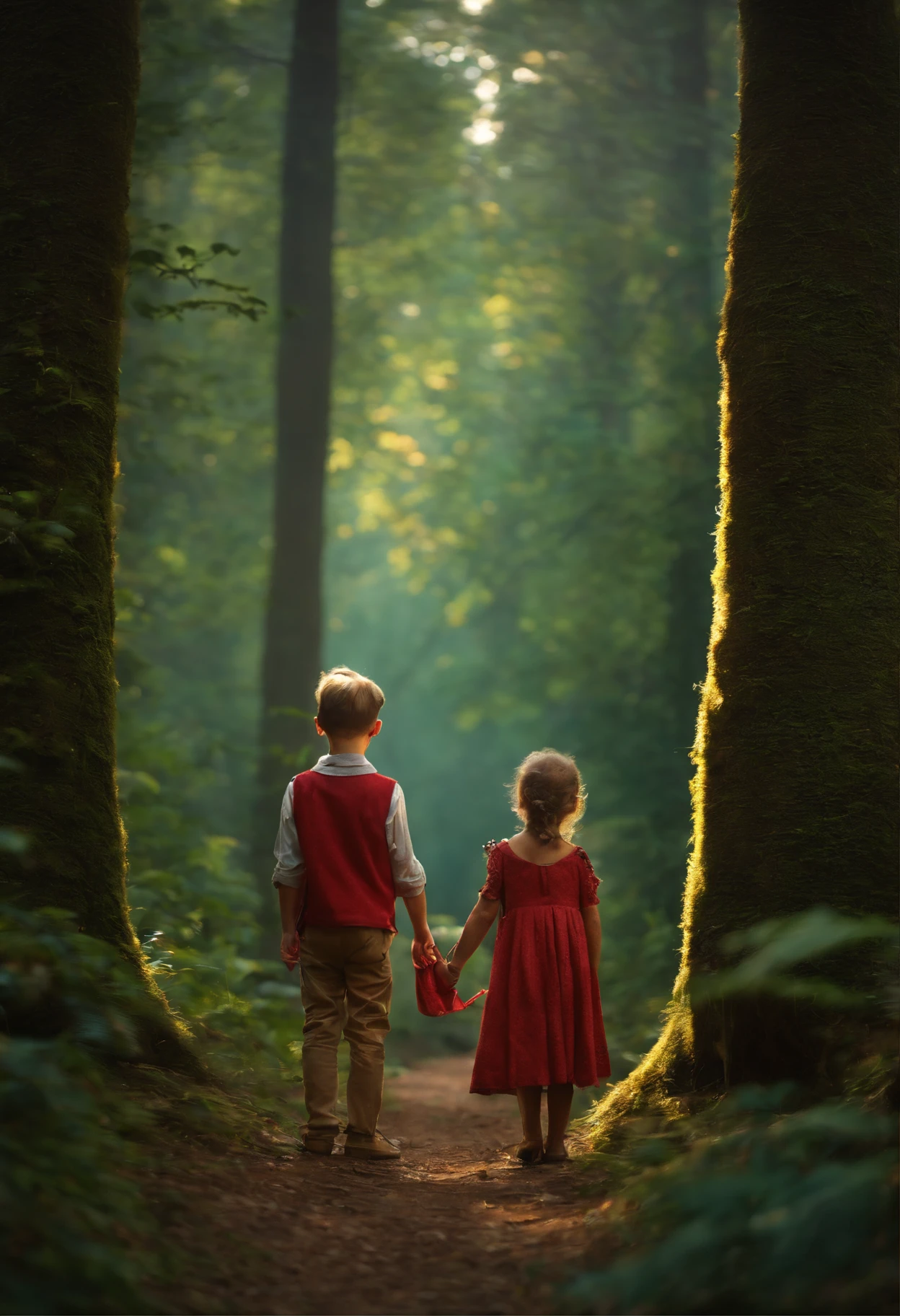 a couple of boy with 8 each childa magical forest