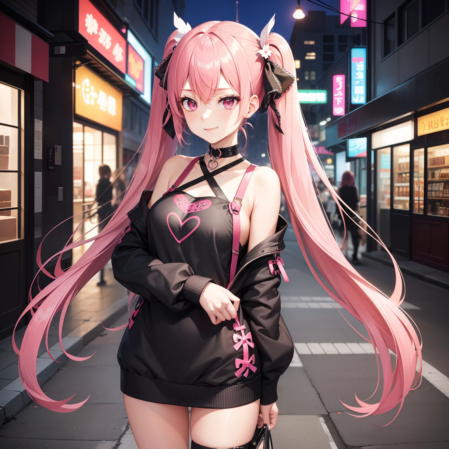 Professional Photography, 8k, highly detailed, intense lighting, daytime photography, sun light,
BREAK,
slave choker, succubus girl, (bat ears), (succubus horns), (black skin:1.6), red eyes, smug eyes, (red glowing hair), straight red hair, big boobs:1.2, blush, thick eyeliner, ((red eyebrows)),
BREAK,
((((Layers of bright colorful accessories)))), sticker-covered platform heels, ((mismatched thigh-highs)), (oversized bows), (((((statement decora fashion))))), (((plethora of kawaii accessories))), the character starring in a Harajuku-themed fashion editorial for a renowned magazine, BREAK, the photoshoot takes place against (iconic Harajuku backdrops), capturing the essence of the district's diverse fashion culture,