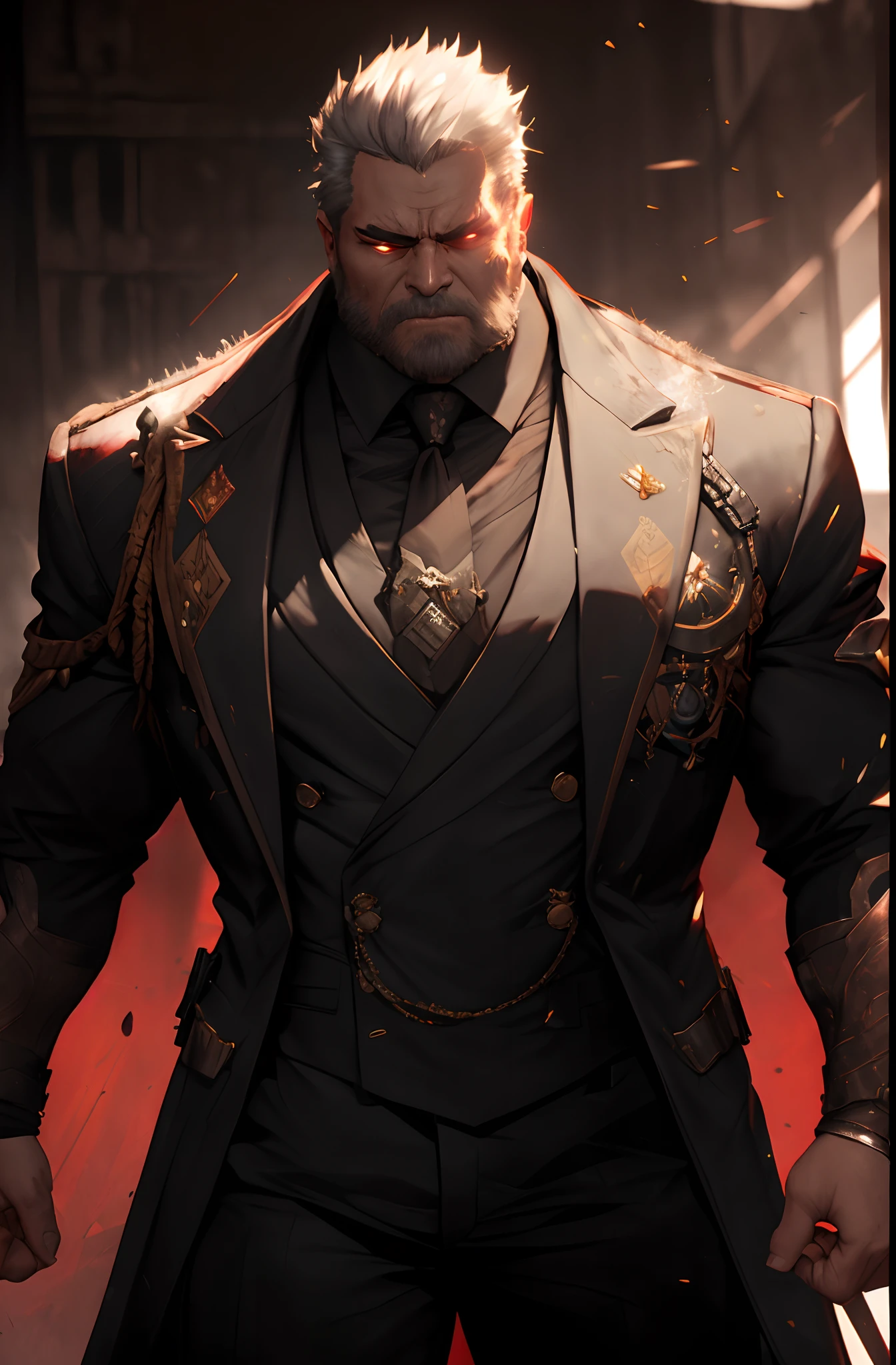 a close up of a man in a suit and tie holding a gun, wojtek fus, amazing 8k character concept art, style of raymond swanland, epic and classy portrait, epic character portrait, trending on artstation:3, concept art like ernest khalimov, unreal 5. rpg portrait, trendin on artstation, chengwei pan on artstation, (glowing black eyes: 2.0)