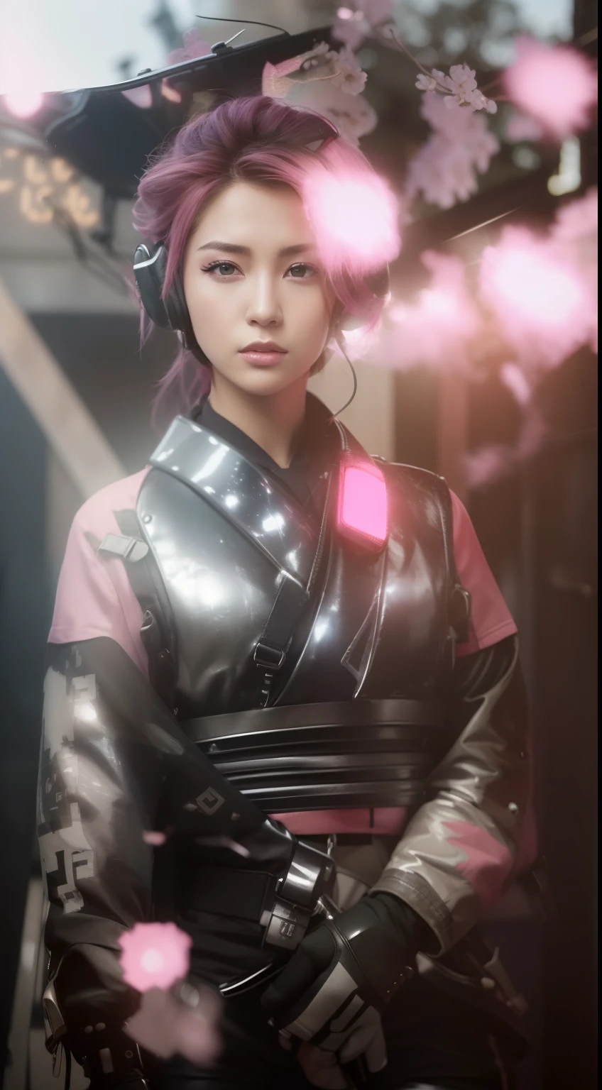Top Quality, Ultra High Definition, (backlight), (Photorealistic: 1.4), (cowboy shot:1), 1 Beautiful Girl, (Kpop Idol), Detailed Face, (Hair Style: Pink:1, fullbang, shortbob-style:1), Contrapposto, Perfect Anatomy, Smooth Skin, Professional Lighting, ((wearing Futuristic Police Racing Suits, police wappen, High-tech Headset, military harness, racing gloves, machinegun)), ("POLICE", Cloths colors based on silver pink black white), (background, crashed cars, fire, (Explosion)),