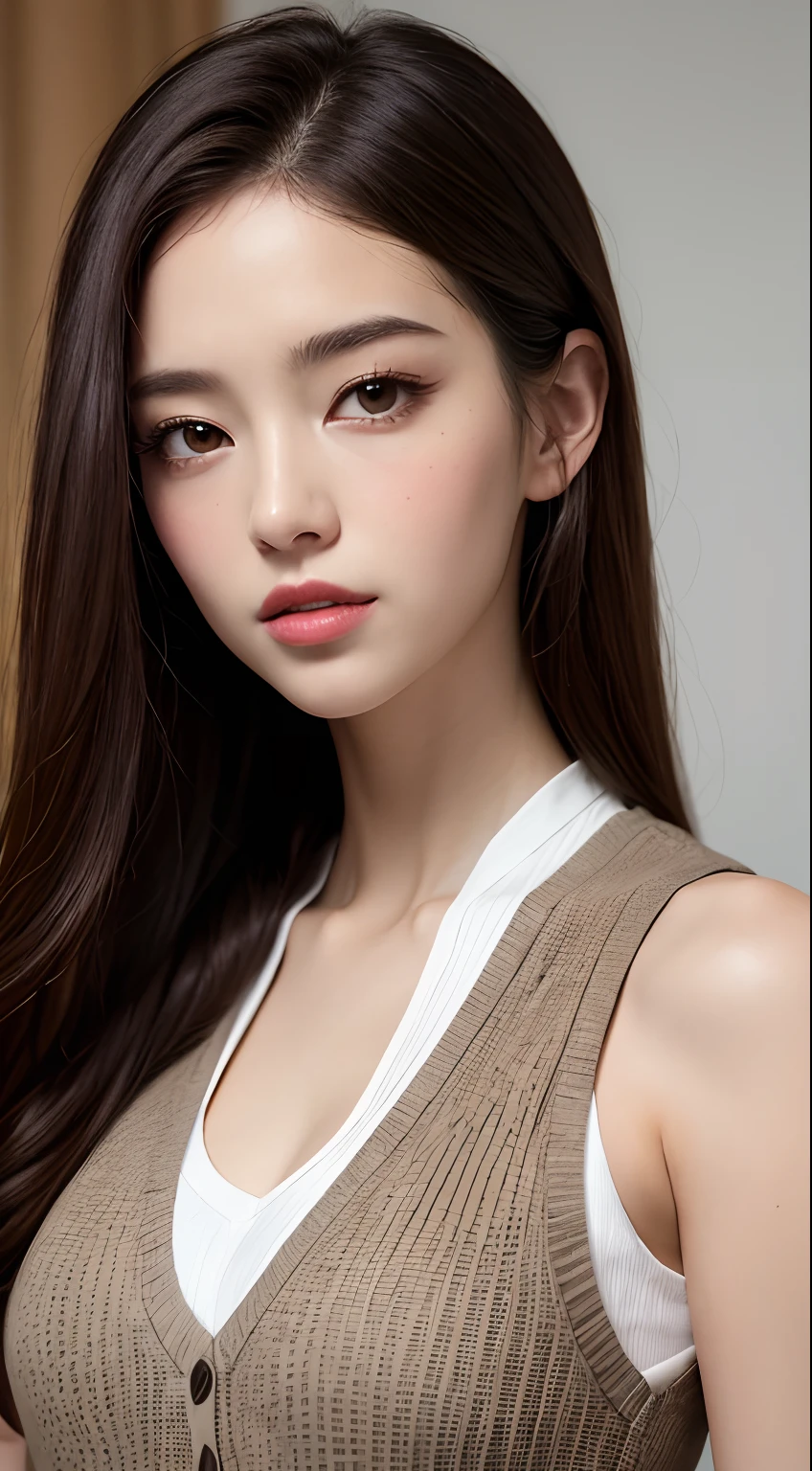1girl, Beautiful face, (photo realistic:1.4), (high detailed skin:1.3), 8k uhd, dslr, high quality, high resolution, 4k, 8k, absurdres, best ratio four finger and one thumb, (realistic:1.4), little lips, ((Best quality, 8k, 32k, Masterpiece :1.3)), (A pretty woman with perfect figure :1.4), ((brown hair, Big breasts :1.2)), Highly detailed face and skin texture, Detailed eyes, Double eyelid, (realistic face:1.3), ponytail contorted, upon body, full body,