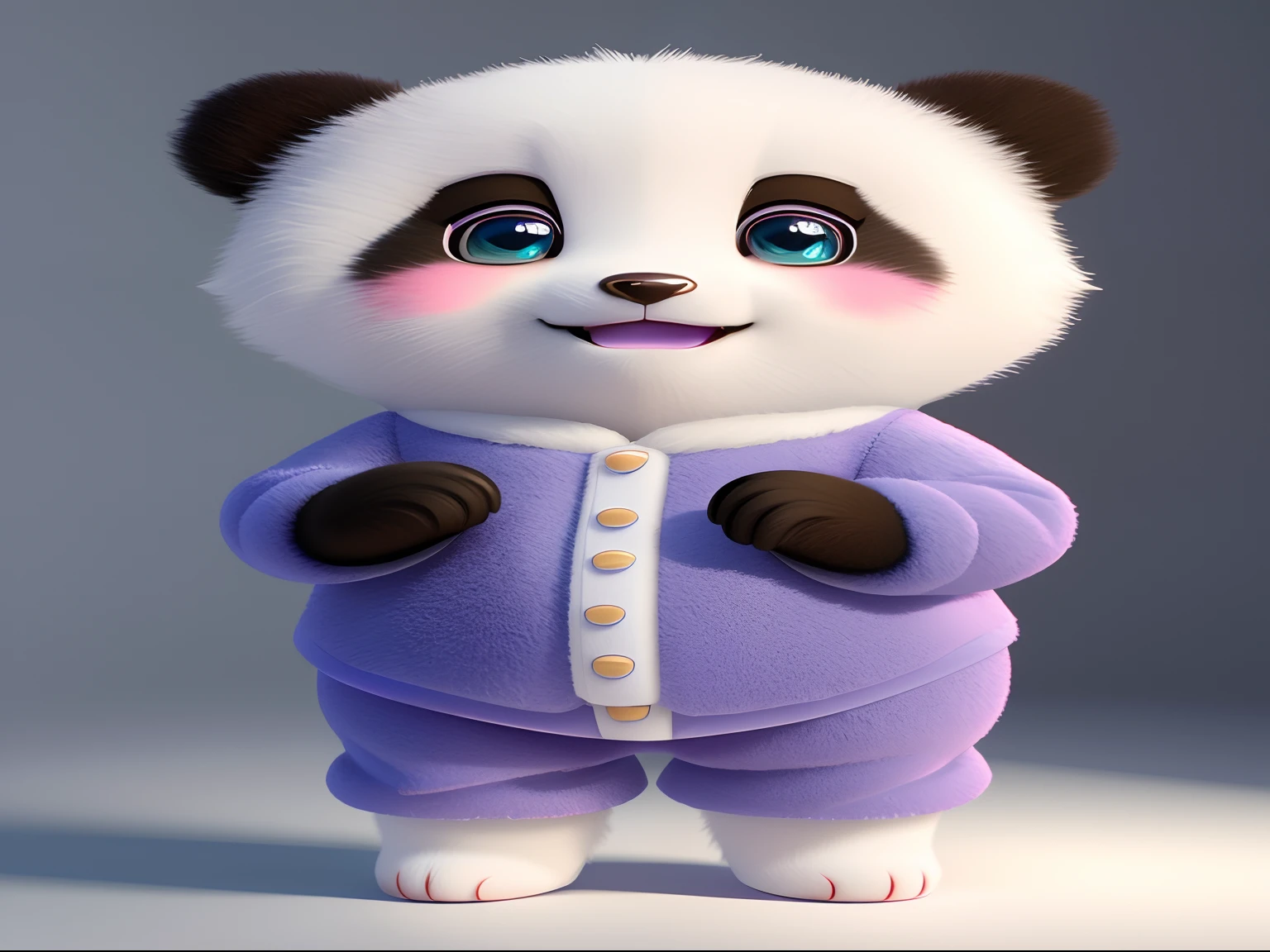 Close-up of panda in purple costume, cute 3 d render, Cute panda, lovely digital painting, Cute cartoon character, Cute! C4D, cute character, adorable digital art, 3D model of a Japanese mascot, high detailed cartoon, toon render keyshot, smooth 3d cg render, rendered in arnold, cute pixar character