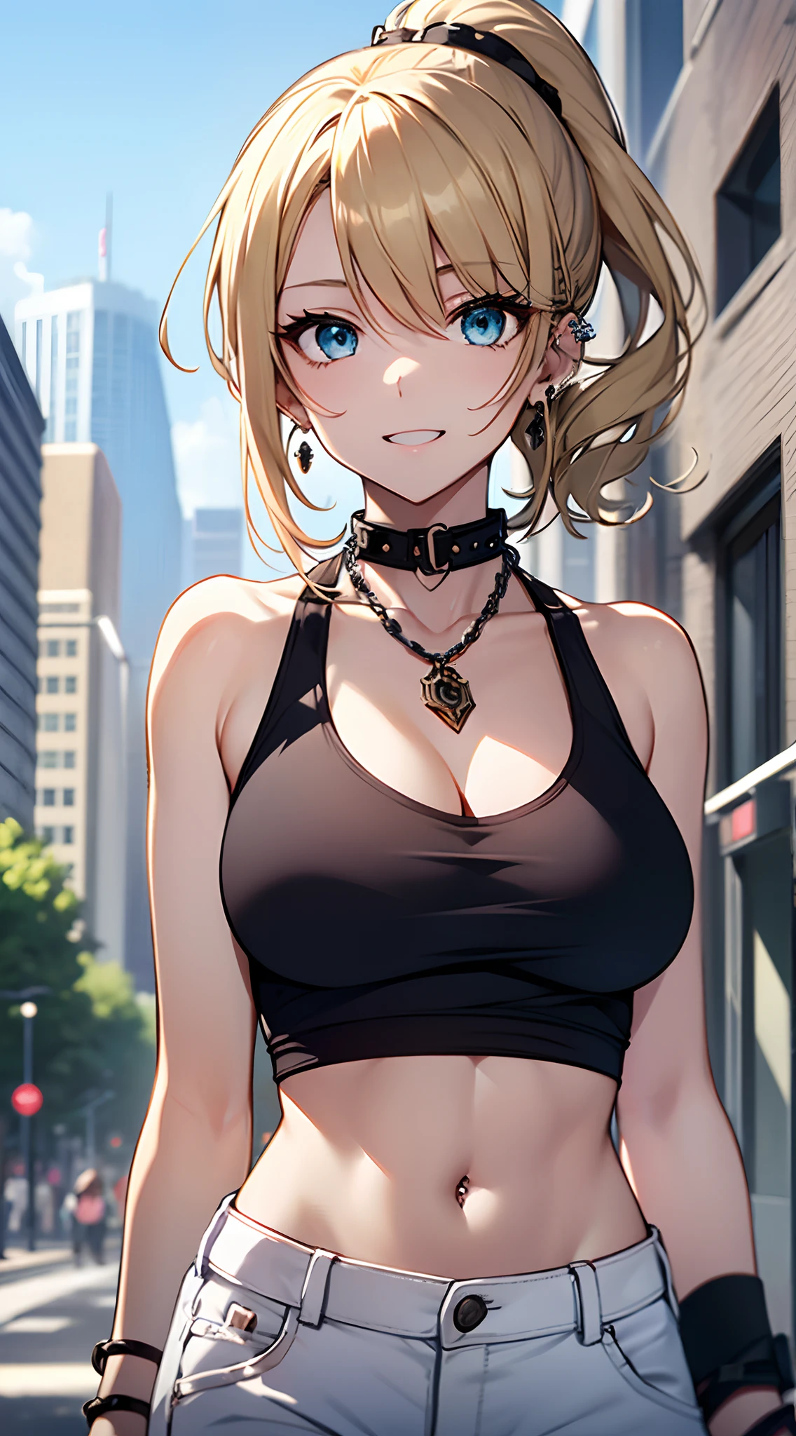 (masterpiece), best quality, Detailed, Ultra-Detailed, Digital Art, Detailed Face, (Hyper-Detailed Eyes:1.2), (Absurdres:1.3), (Realism:1.2), (Realisitc:1.2), expressive eyes, perfect face, massive breasts, very curvy, short smooth silky blond hair, brown eyes, gyaru, full lips, seductive, smiling, at home, (tank top: 1.3), (hotpants: 1.3), revealing clothes, cleavage, at home, massive breasts, wide hips, sweating, 1 female, sitting down, sexy, sexy pose, facing the viewer, ((Tsundere: 1.4))