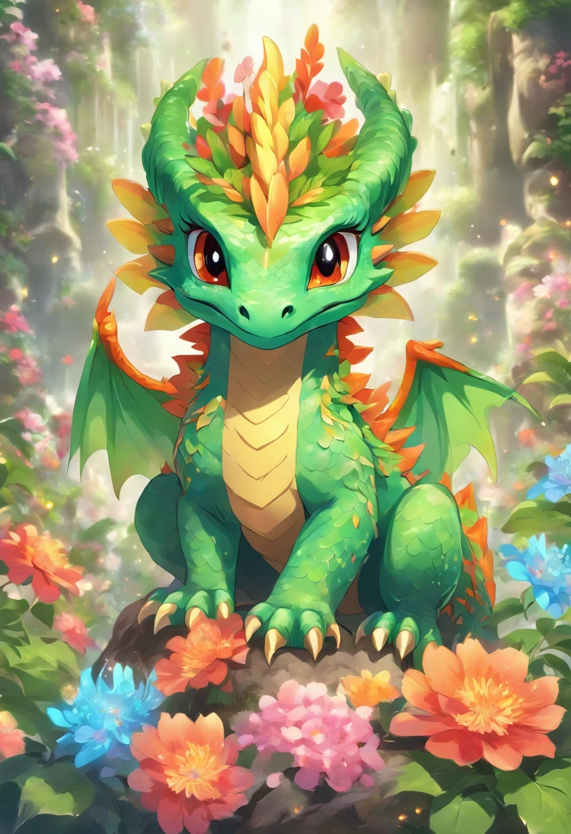 Cute fluffy pink dragon in a field of white flowers, 8k resolution concept art by Greg Rutkowski dynamic lighting hyperdetailed intricately detailed Splash art trending on Artstation triadic colors Unreal Engine 5 volumetric lighting Alphonse Mucha WLOP Jordan Grimmer orange and teal
