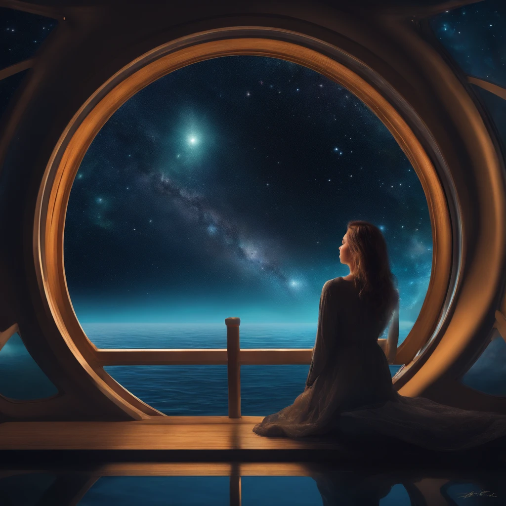 outer space, Water in space, Girl looking at the stars